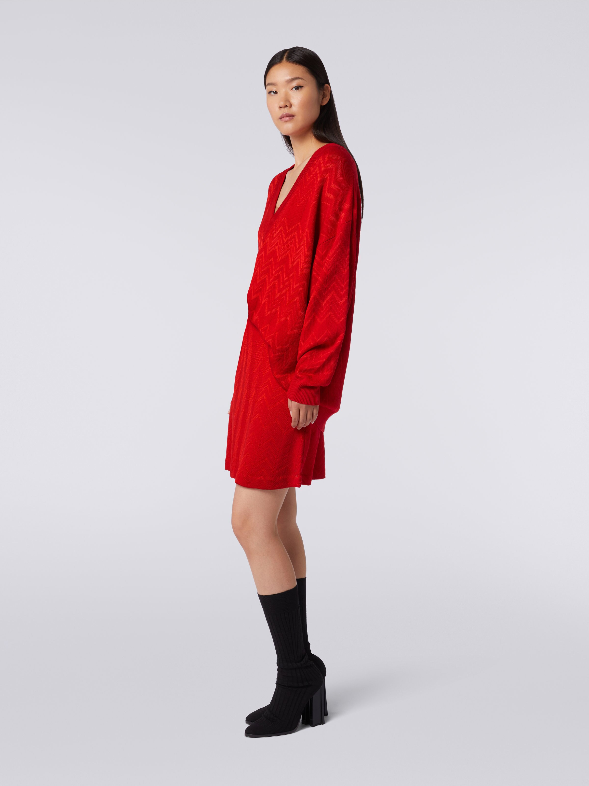 Wool and viscose chevron English-ribbed skirt, Red  - 2