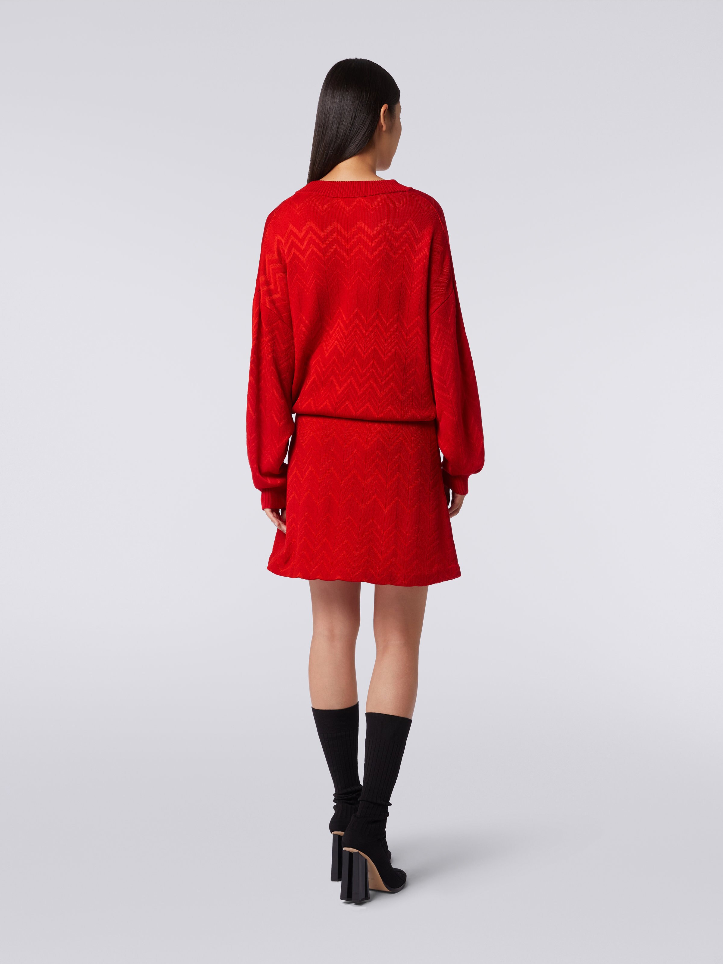 Wool and viscose chevron English-ribbed skirt, Red  - 3