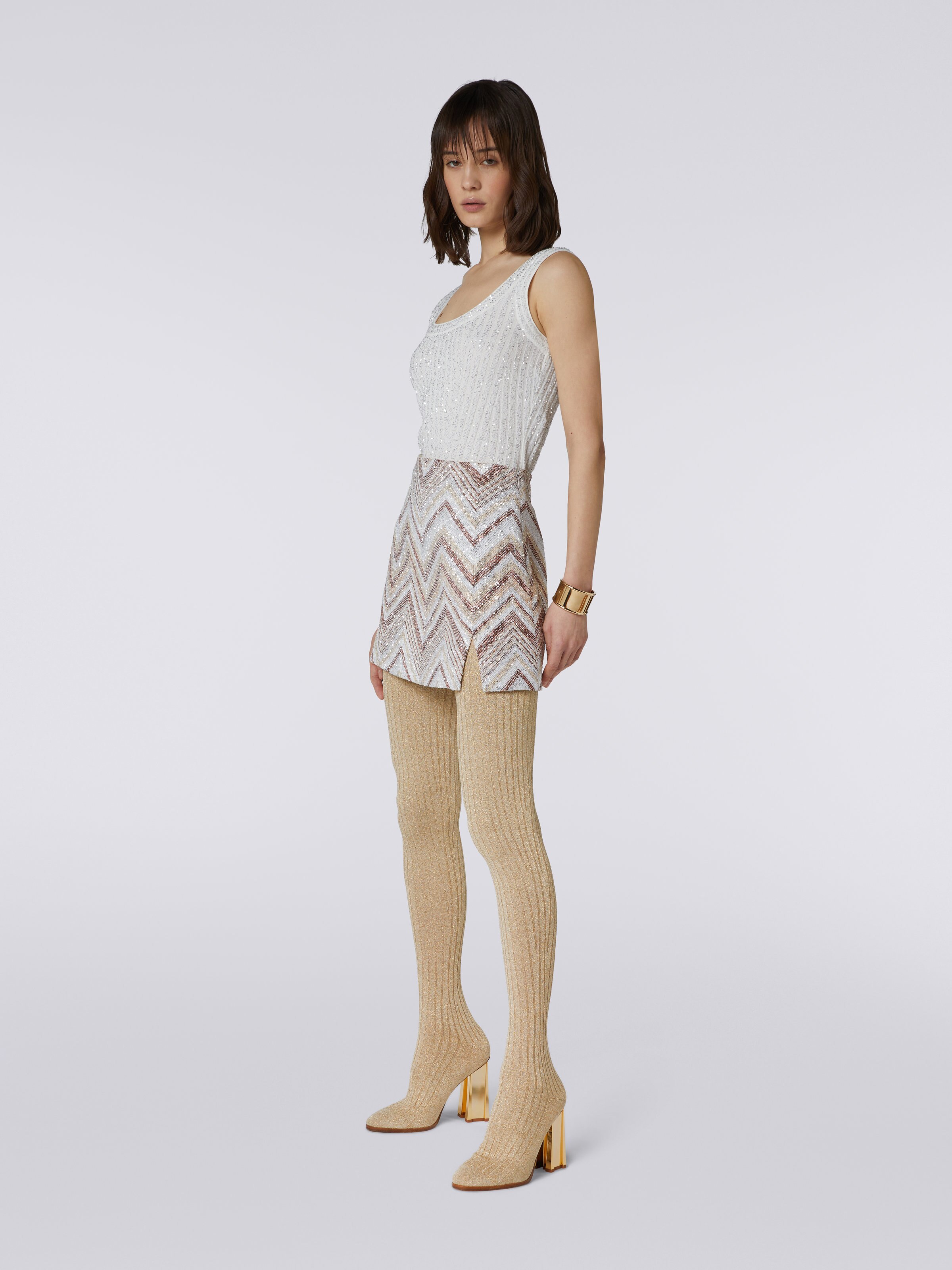 Viscose blend chevron miniskirt with sequins, Multicoloured  - 2