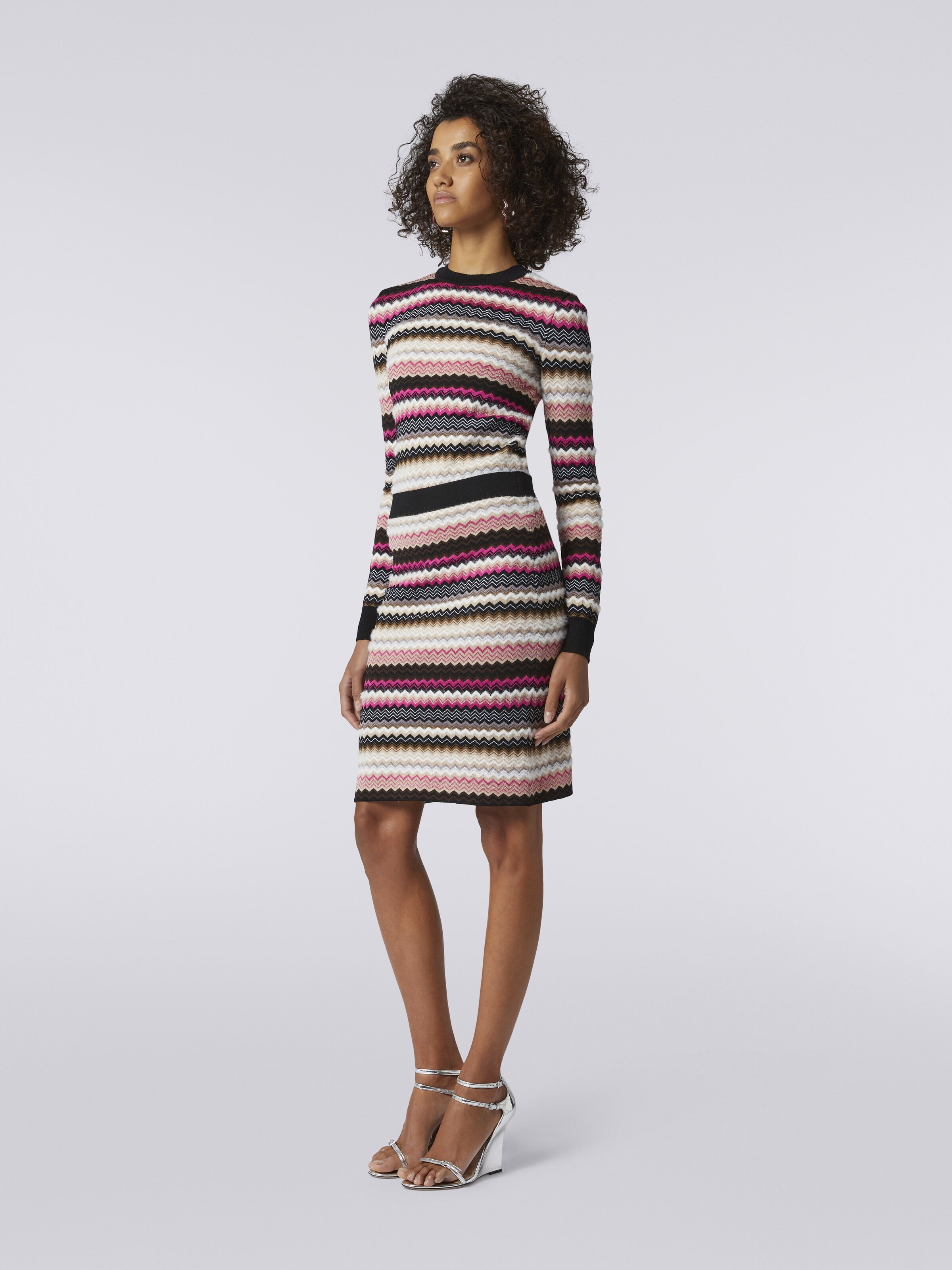 Wool blend chevron knit skirt, Multicoloured  - 2