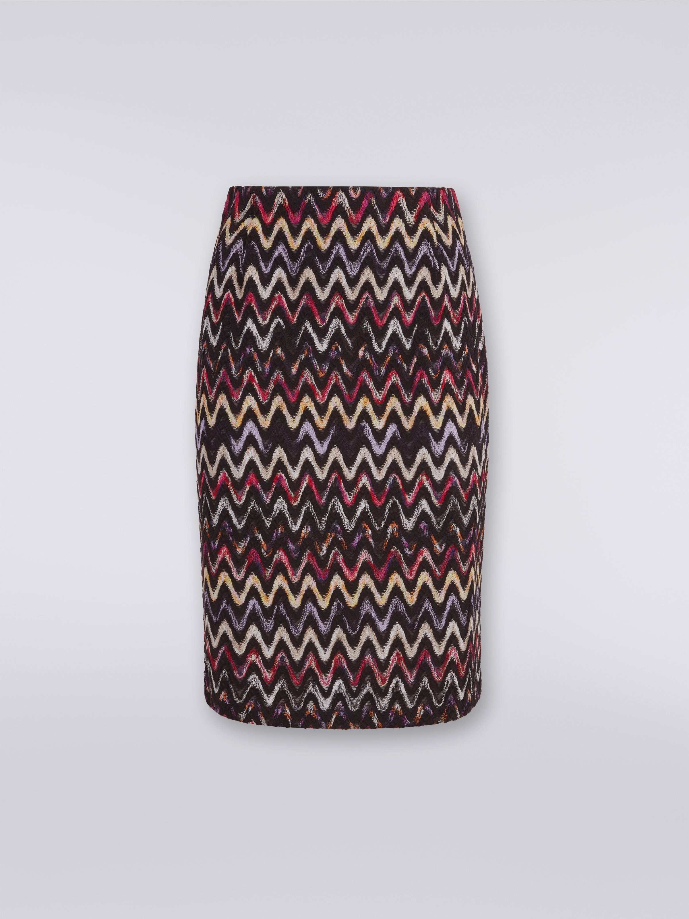 Wool and viscose longuette skirt with wave pattern, Multicoloured  - 0