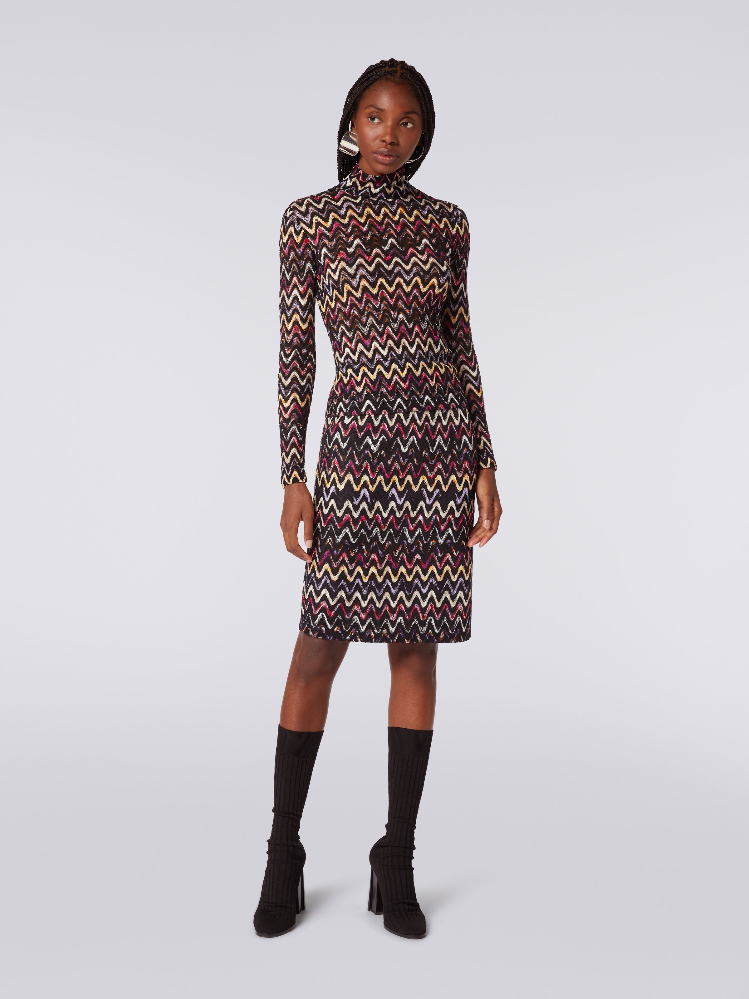 Wool and viscose longuette skirt with wave pattern, Multicoloured  - 1