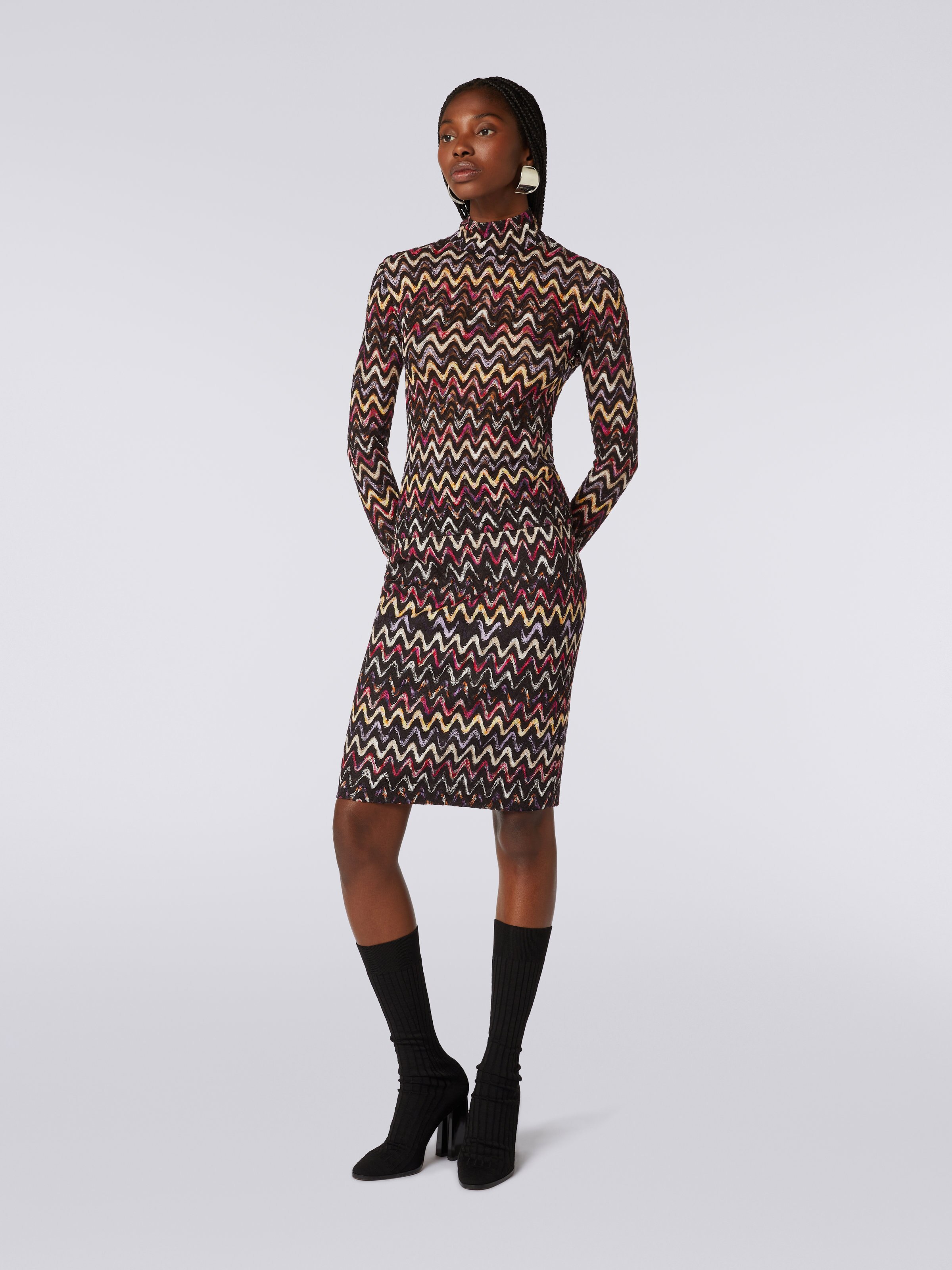 Wool and viscose longuette skirt with wave pattern, Multicoloured  - 2