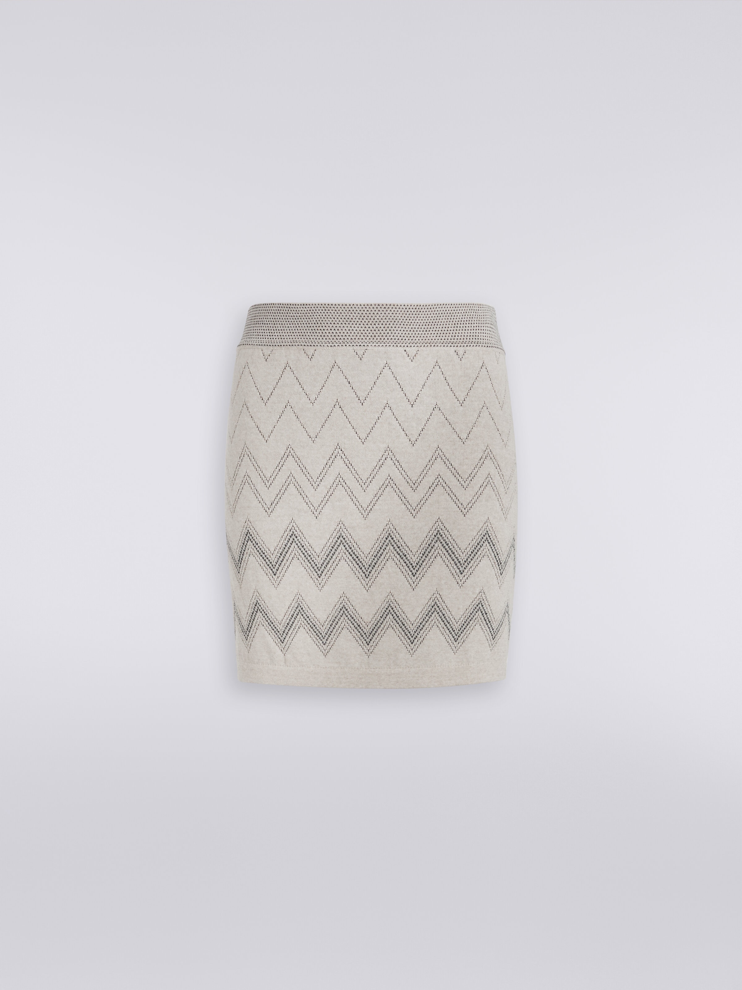 Mini-jupe en laine et viscose à zig zag avec lurex, Beige - 0