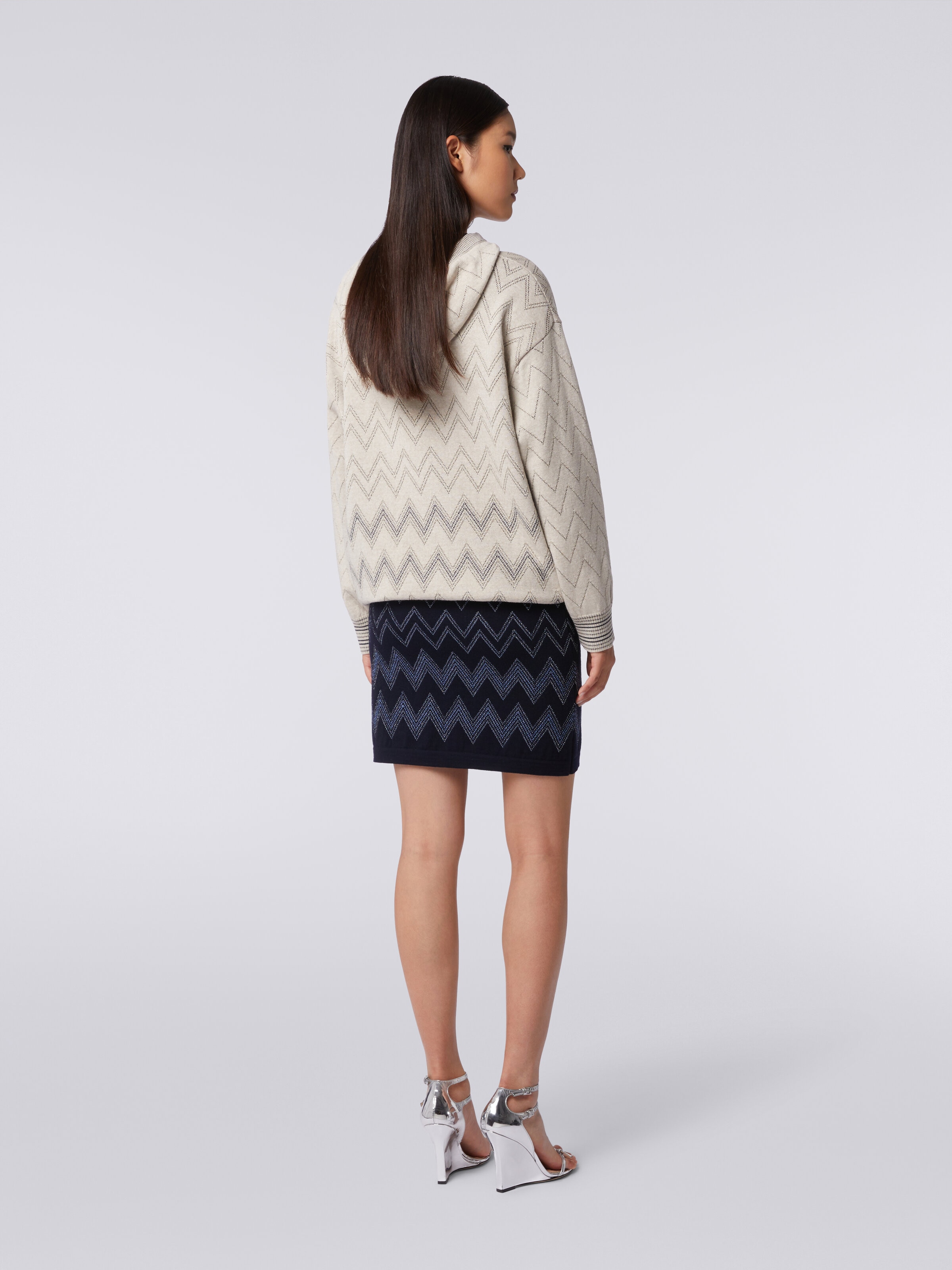 Wool and viscose miniskirt with zigzag pattern and lurex, Blue - 3