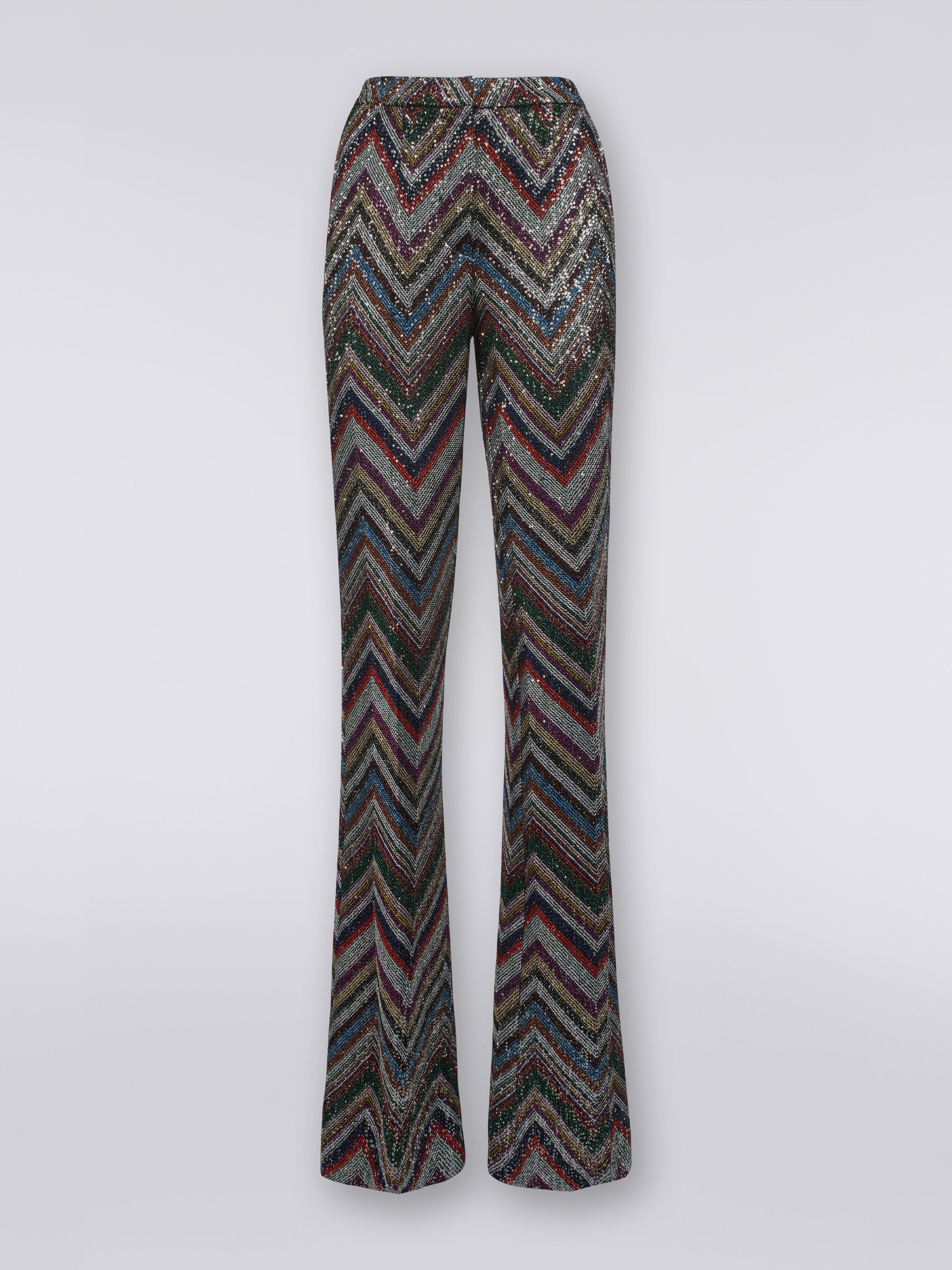 Pantaloni in misto viscosa a zig zag con paillettes , Multicolore  - 0