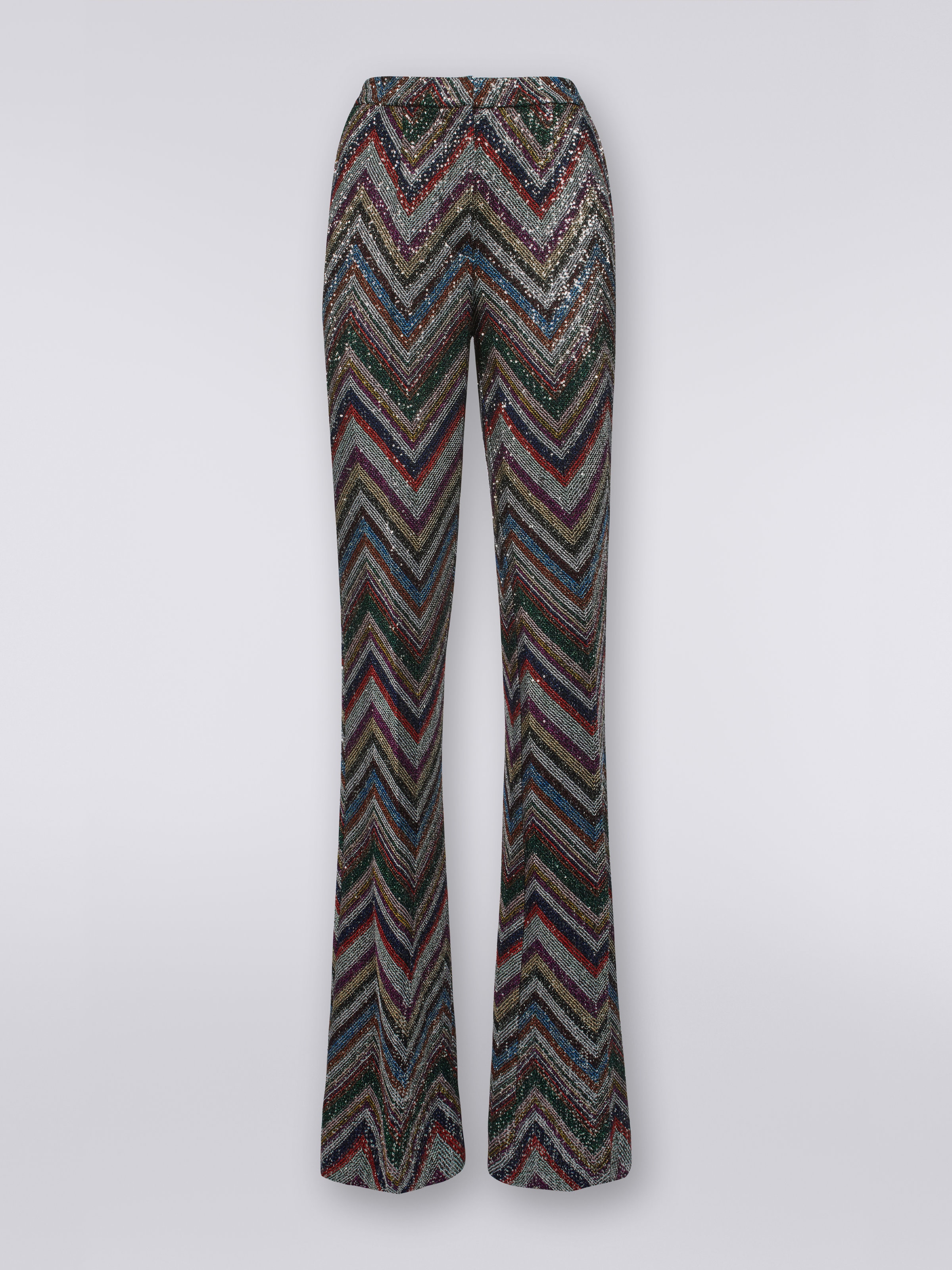Zigzag viscose blend trousers with sequins, Multicoloured  - 0