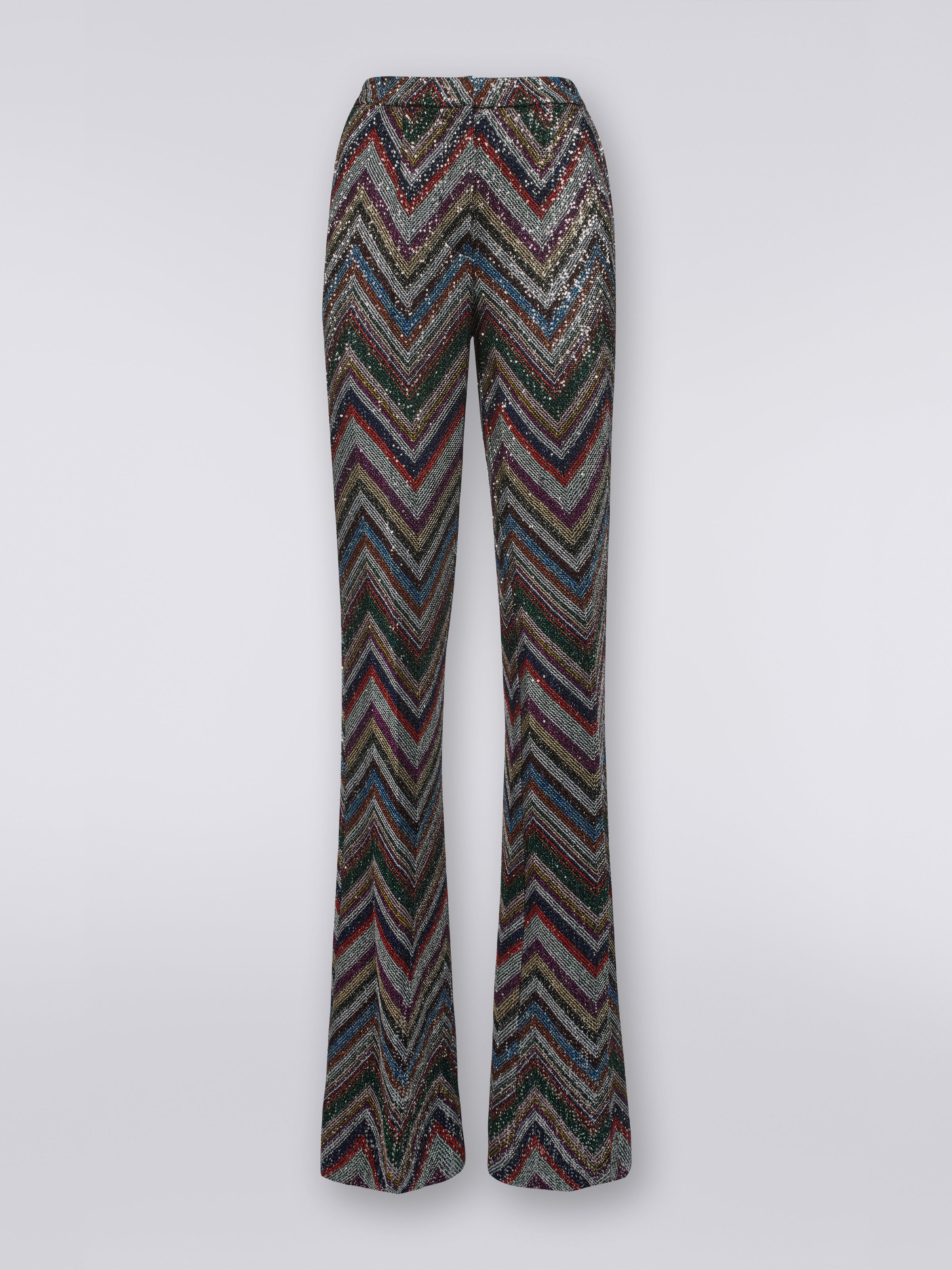 Pantalón en mezcla de viscosa en zigzag con lentejuelas , Multicolor  - 0