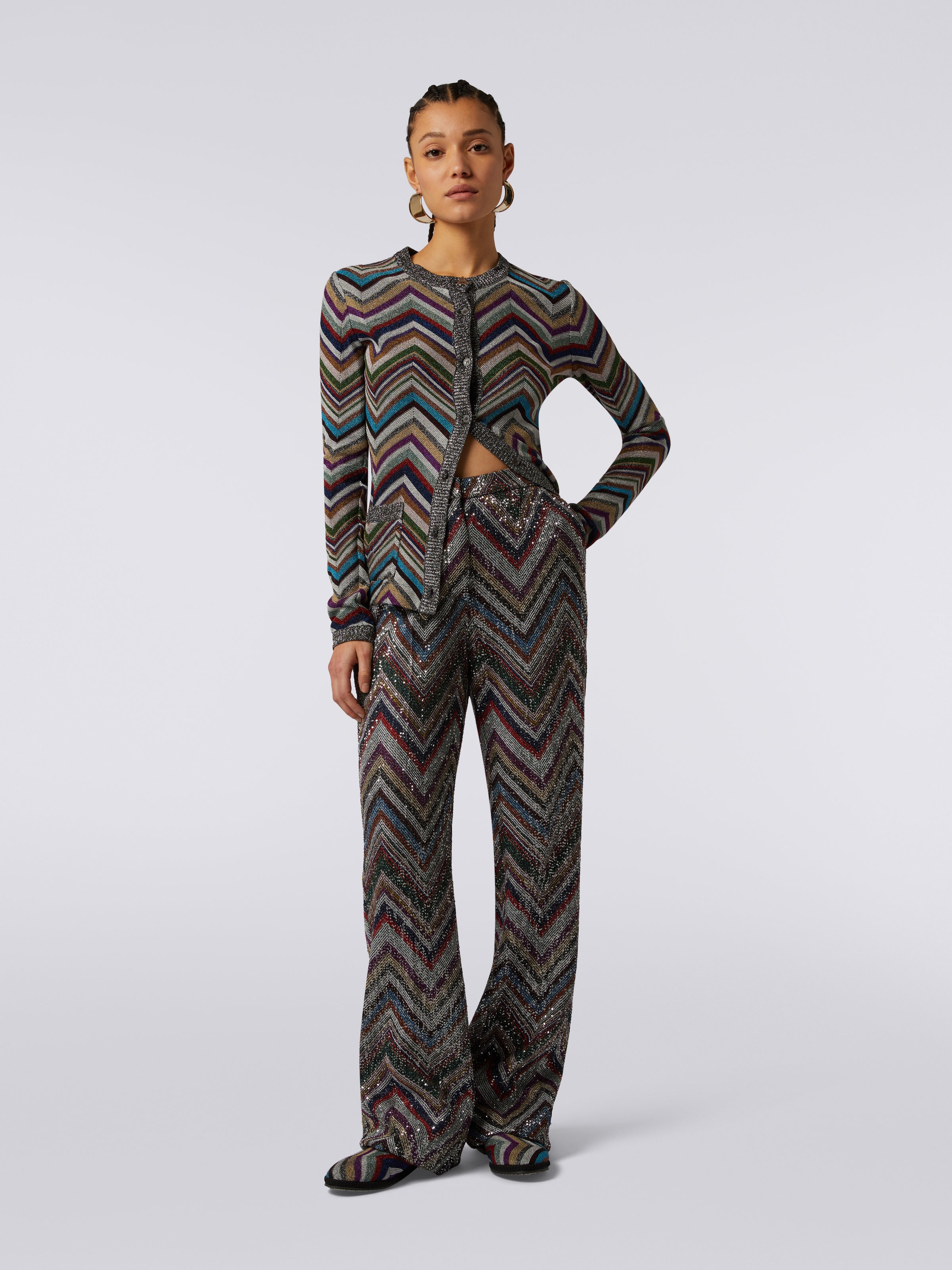 Zigzag viscose blend trousers with sequins , Multicoloured  - 1