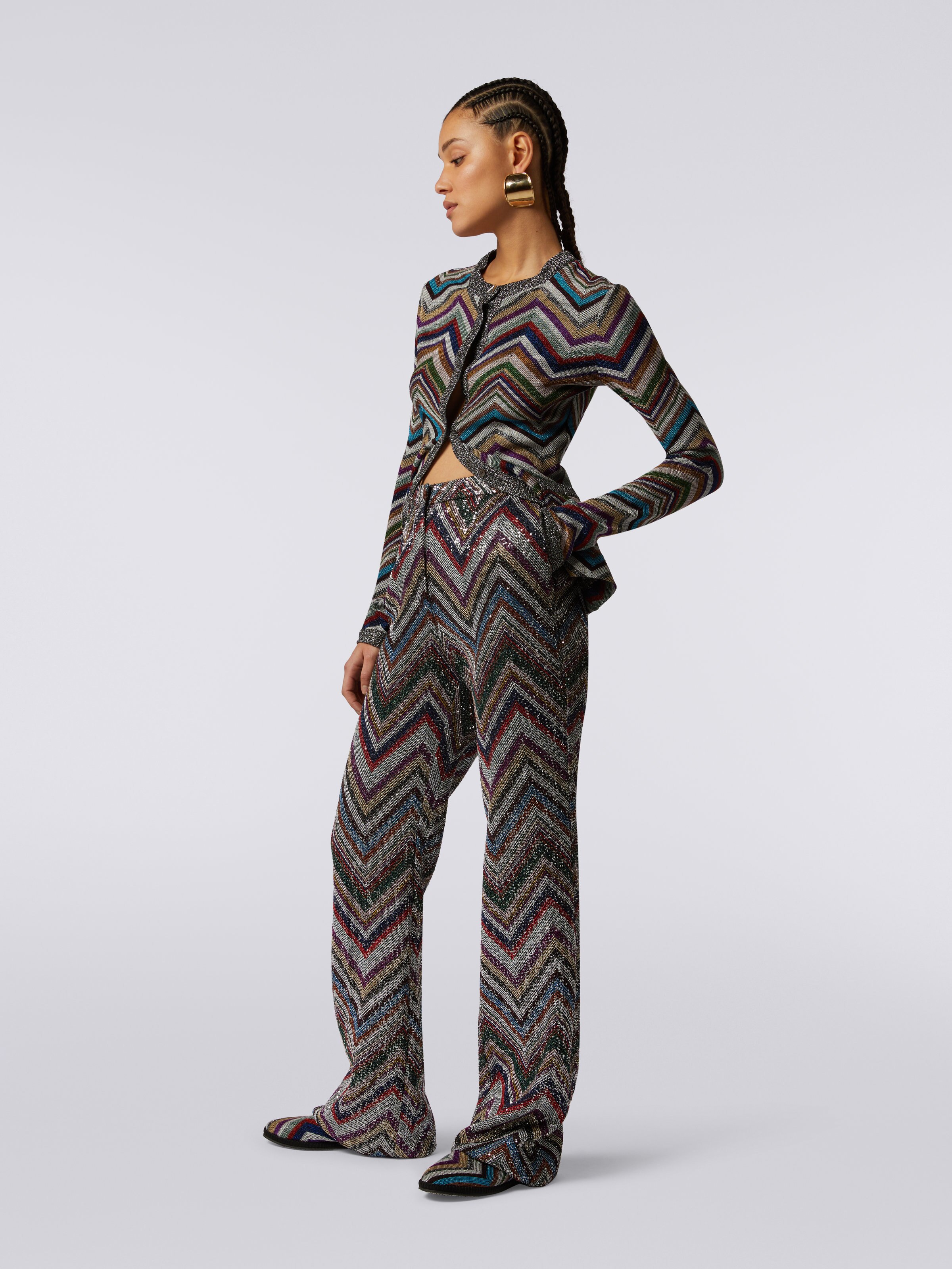 Zigzag viscose blend trousers with sequins , Multicoloured  - 2