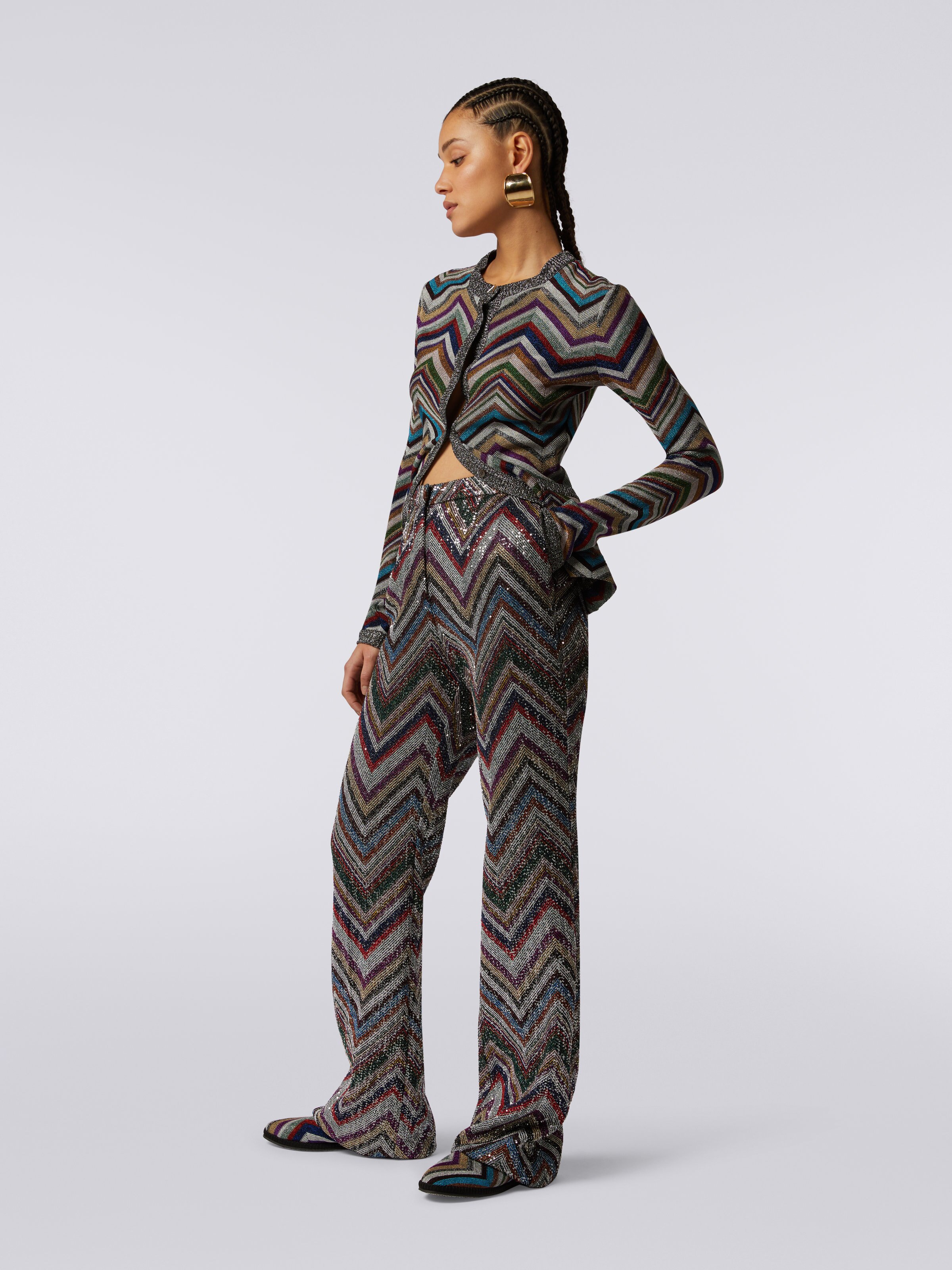 Zigzag viscose blend trousers with sequins, Multicoloured  - 2