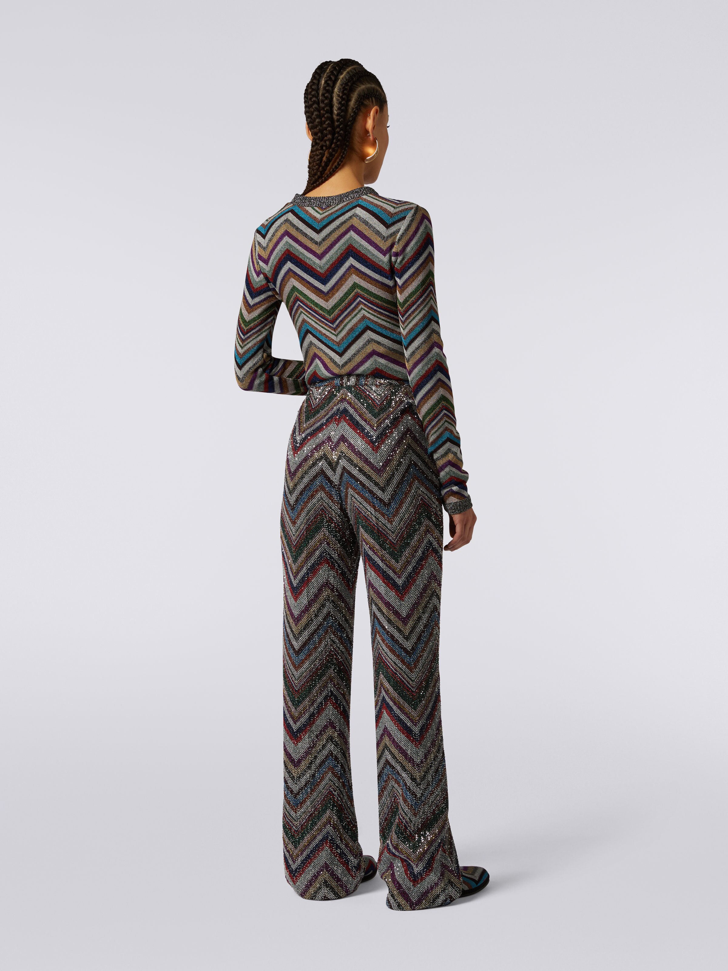 Zigzag viscose blend trousers with sequins, Multicoloured  - 3
