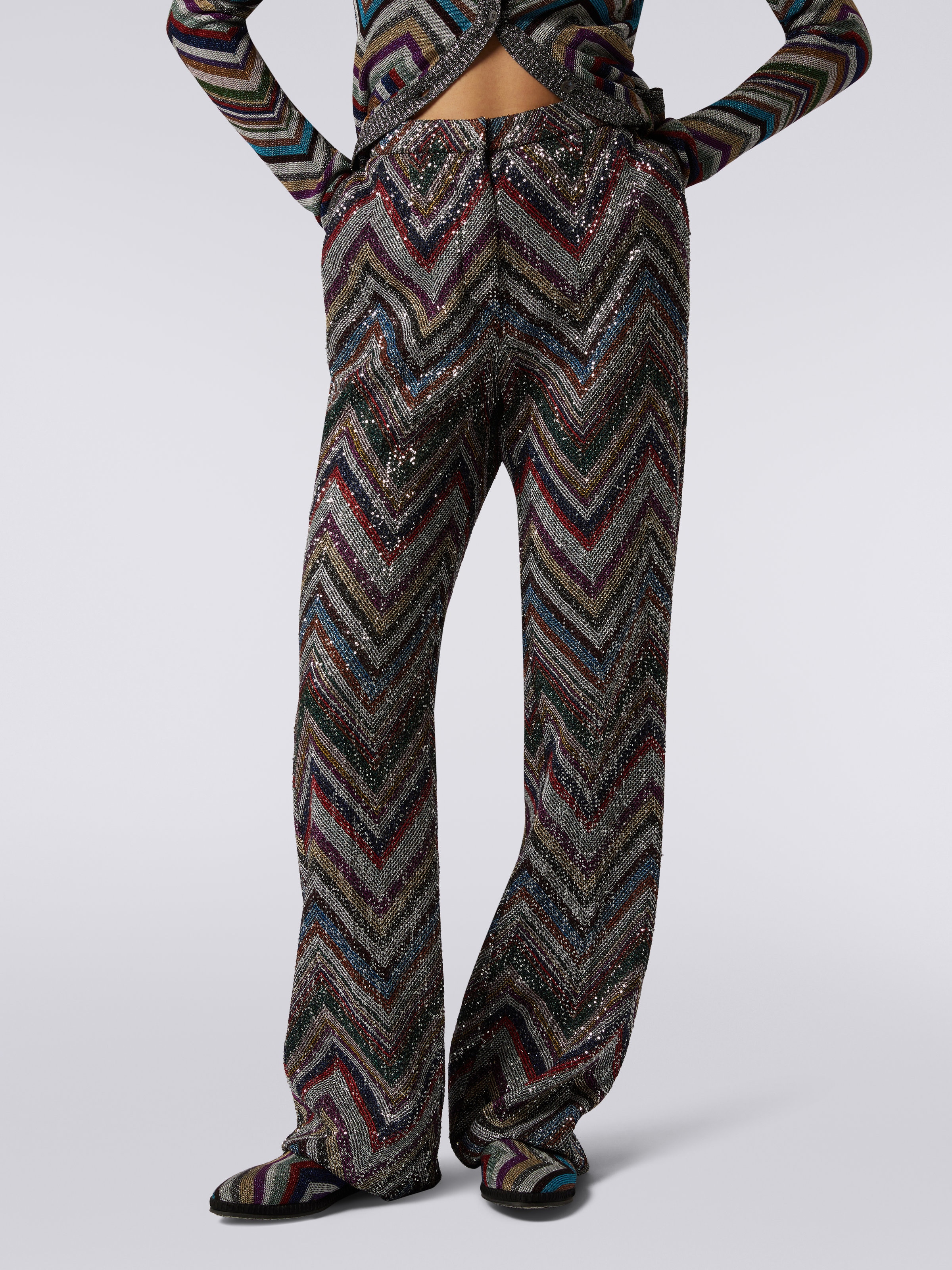 Pantalon en viscose mélangée à zig zag avec paillettes , Multicolore  - 4