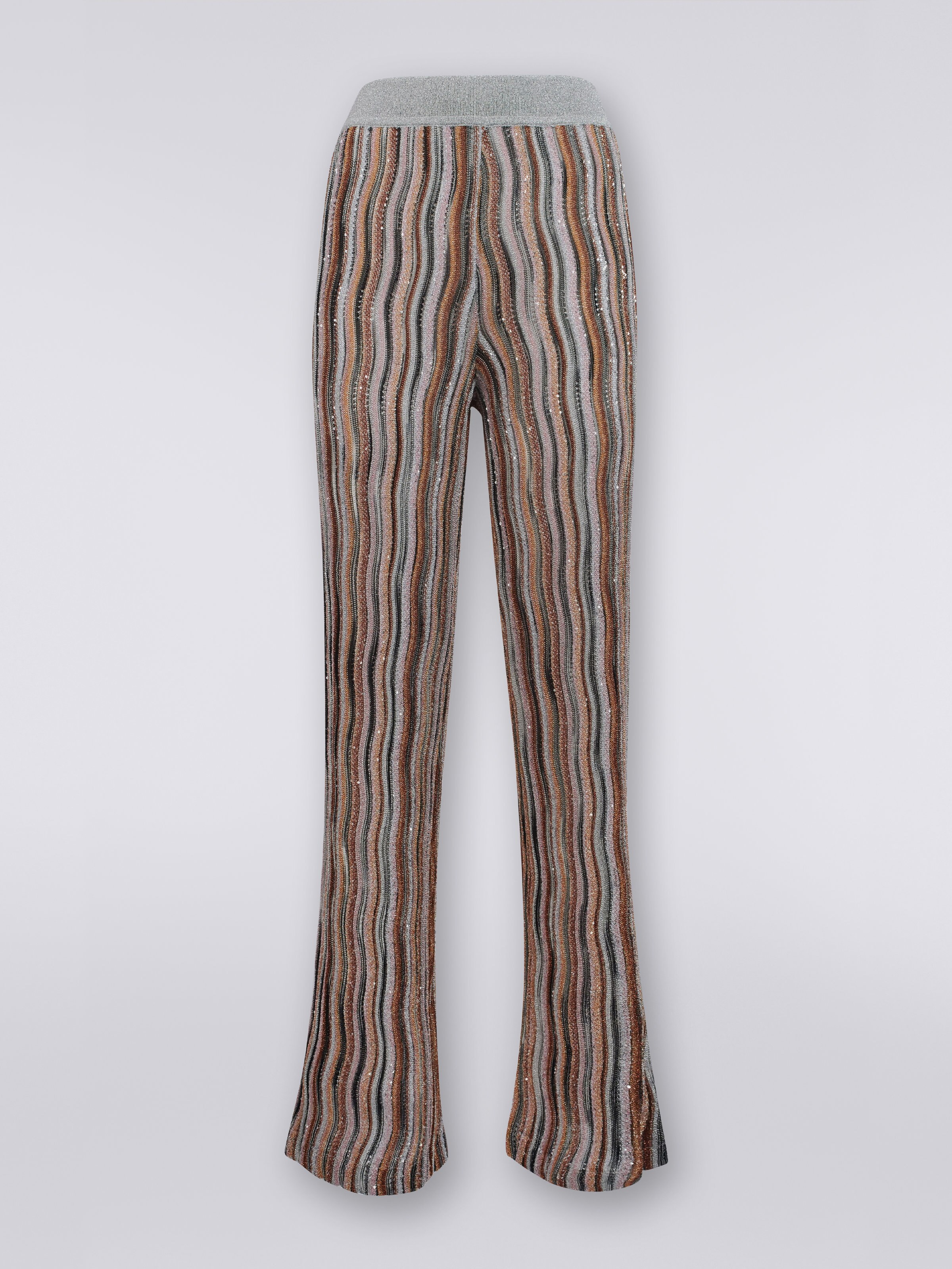 Straight viscose trousers with lurex and sequins, Multicoloured  - 0