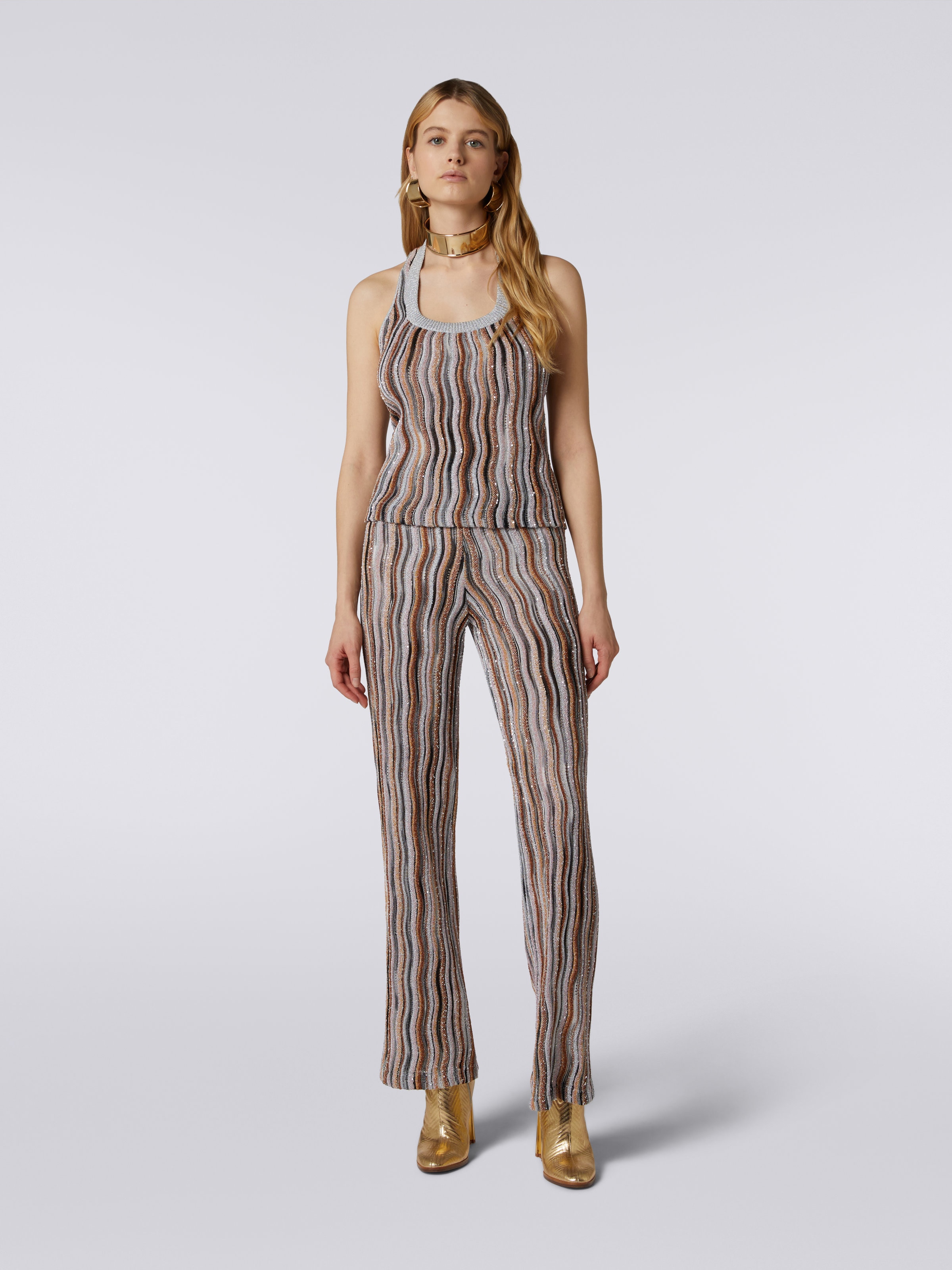 Straight viscose trousers with lurex and sequins, Multicoloured  - 1