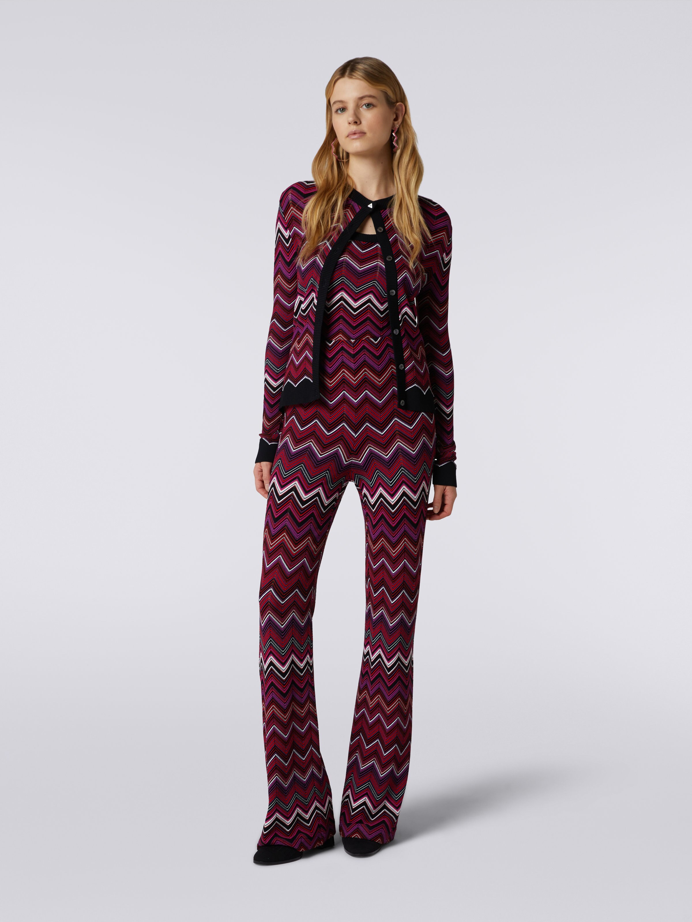 Flared viscose blend chevron trousers, Multicoloured  - 1