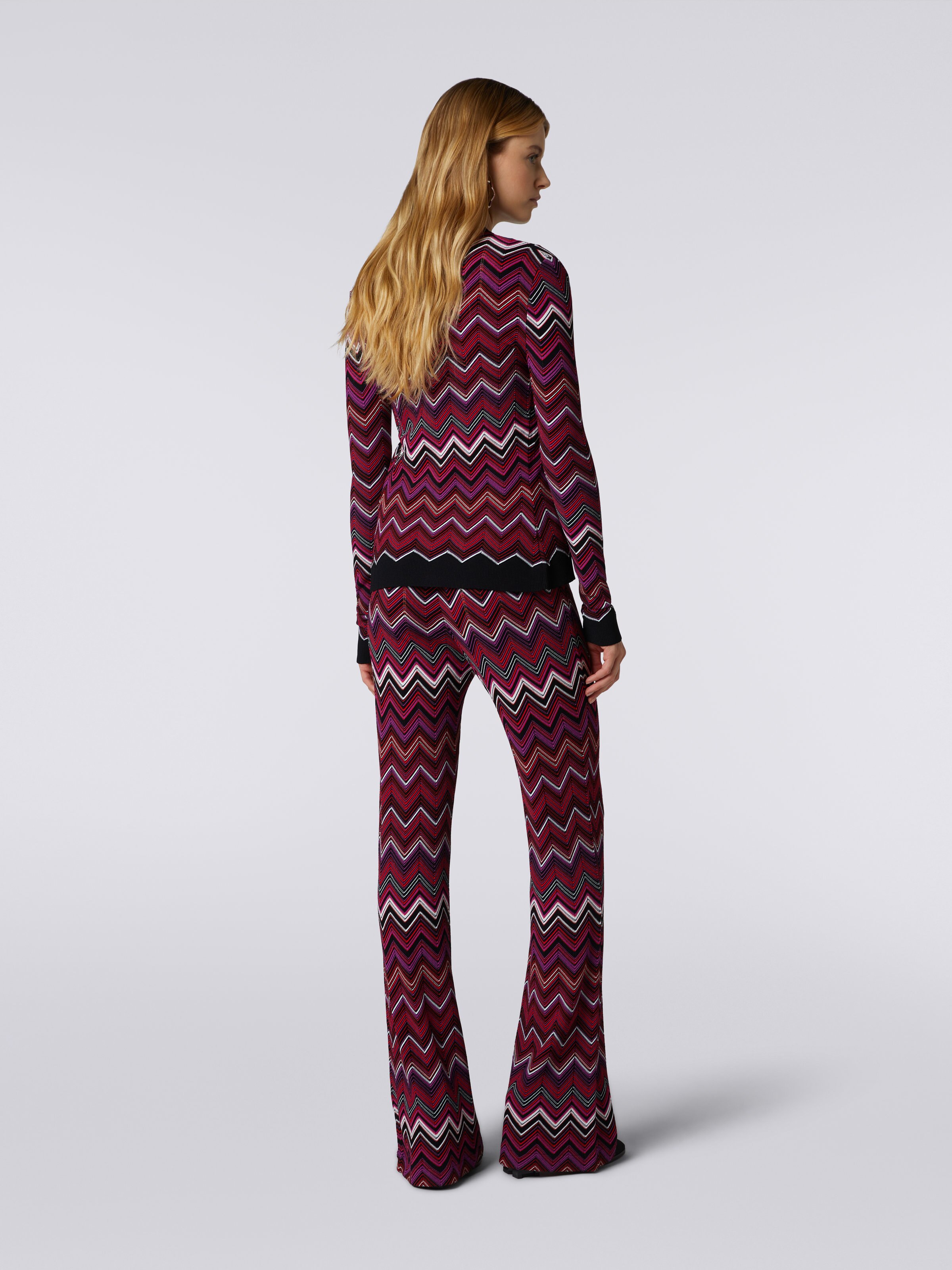 Flared viscose blend chevron trousers, Multicoloured  - 3