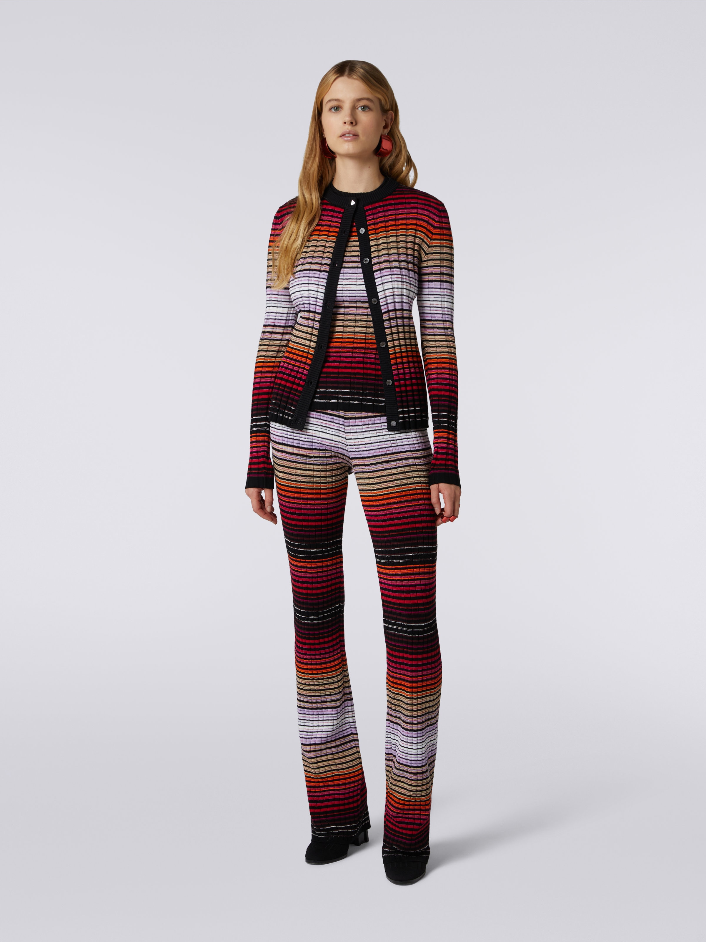 Pantaloni flare a righe in cotone e viscosa, Multicolore  - 1