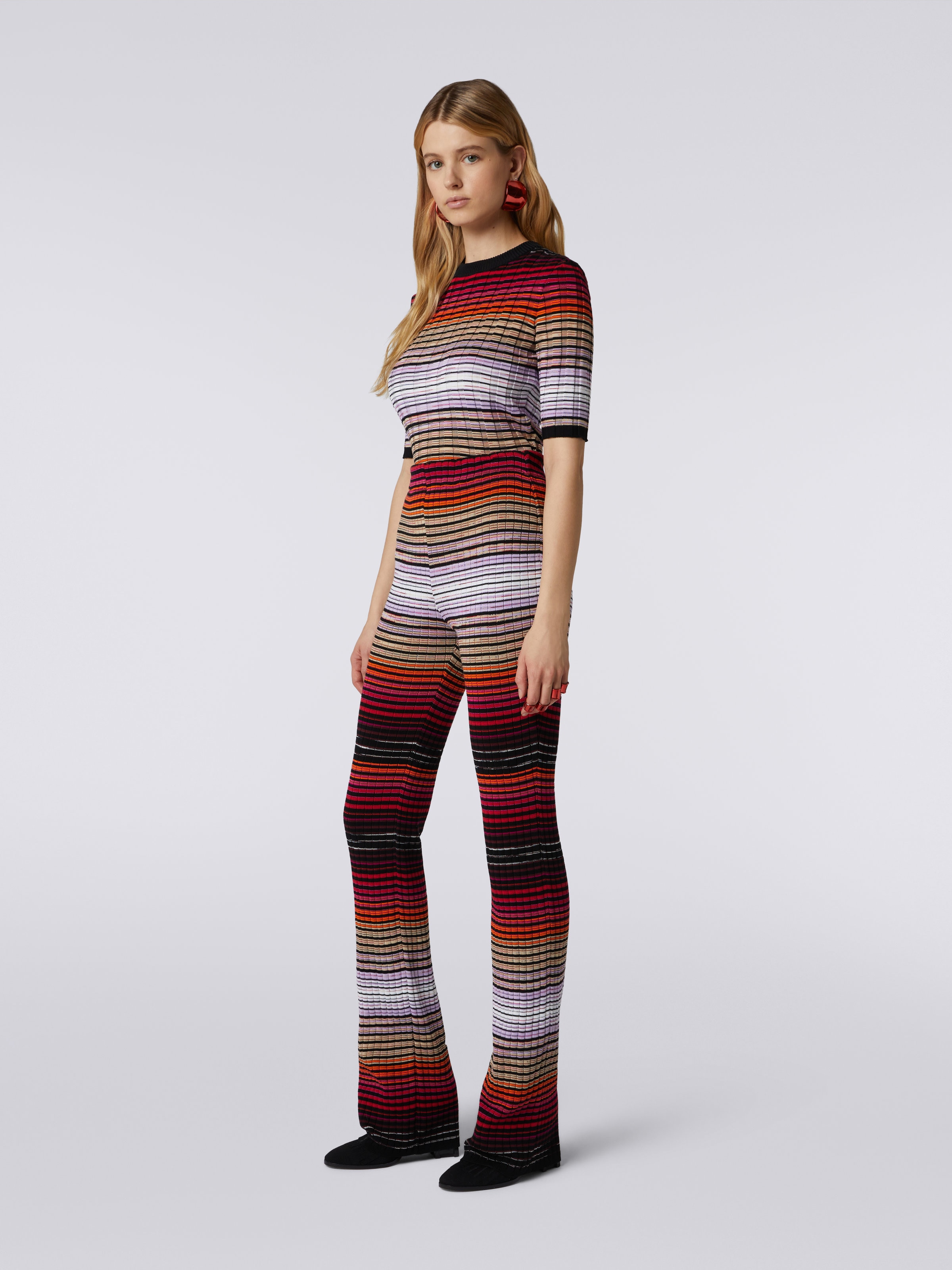 Pantaloni flare a righe in cotone e viscosa, Multicolore  - 2