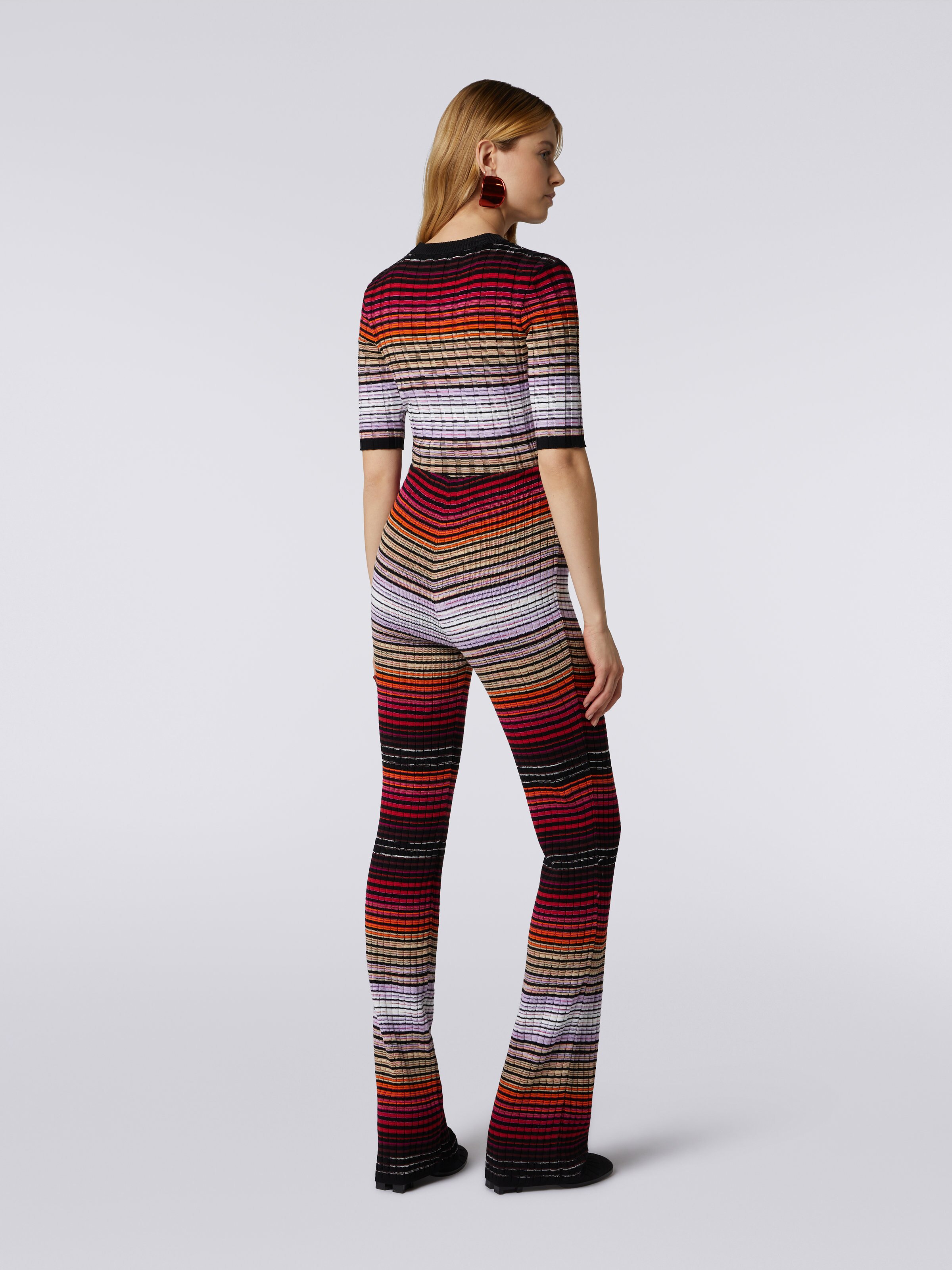Cotton and viscose striped flared trousers , Multicoloured  - 3