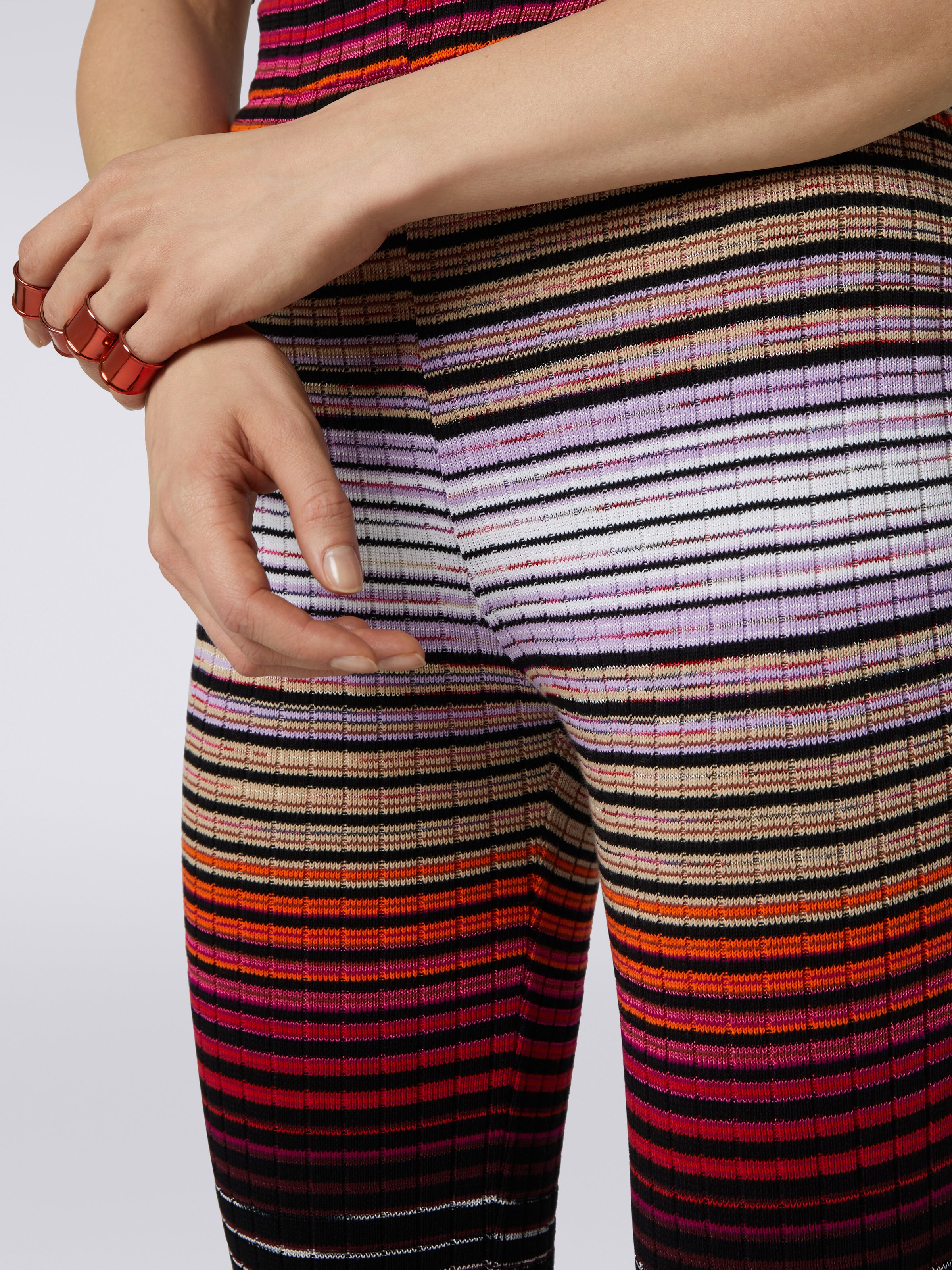 Pantaloni flare a righe in cotone e viscosa, Multicolore  - 4