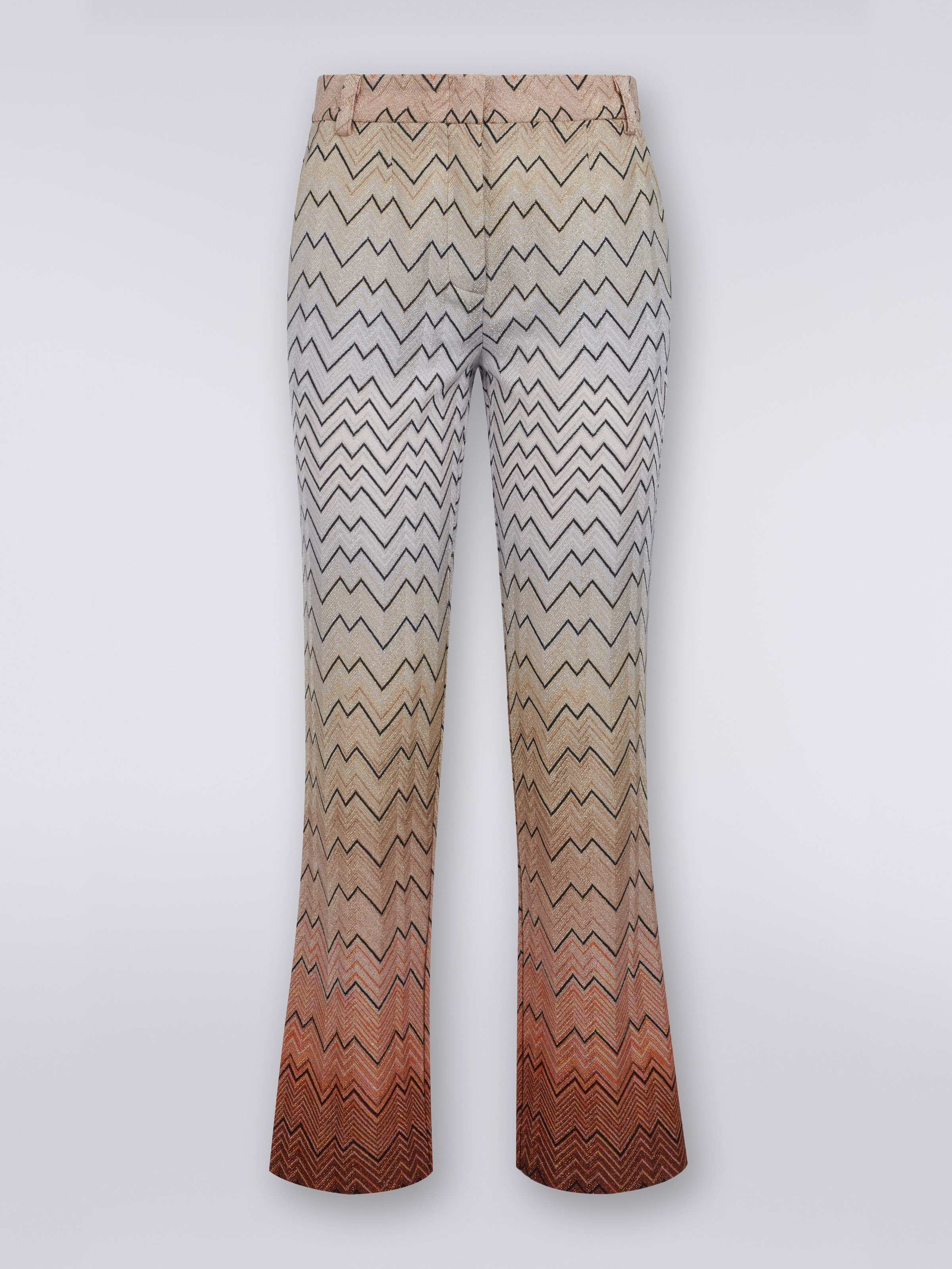 Viscose blend Capri pants with zigzag pattern and lurex, White  - 0