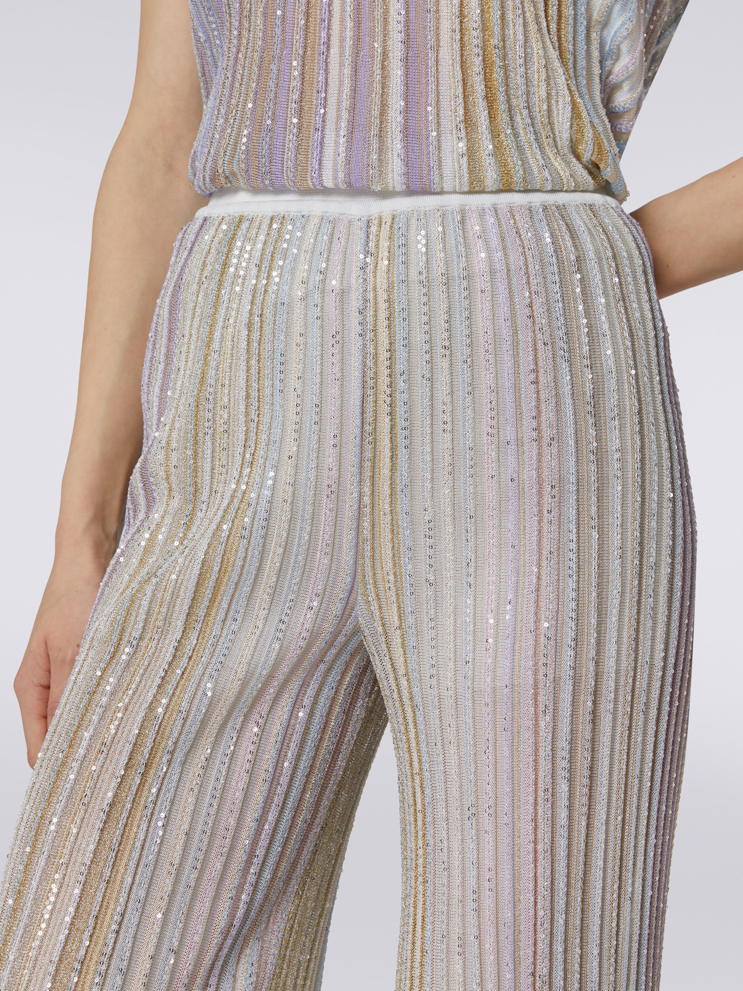 Flared pleated viscose blend trousers with sequins, Multicoloured  - 4