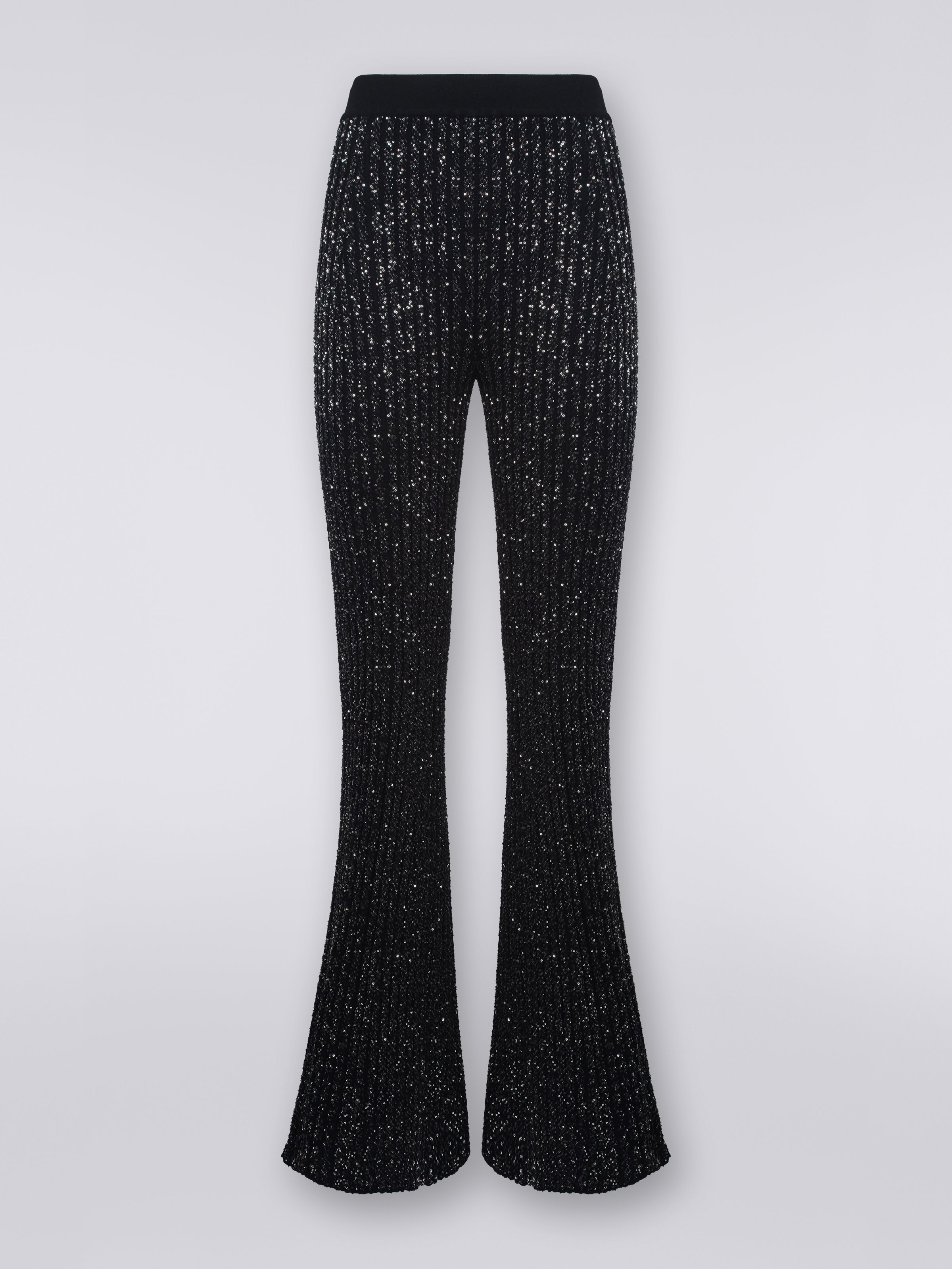 Viscose blend flared trousers with sequins, Black    - 0