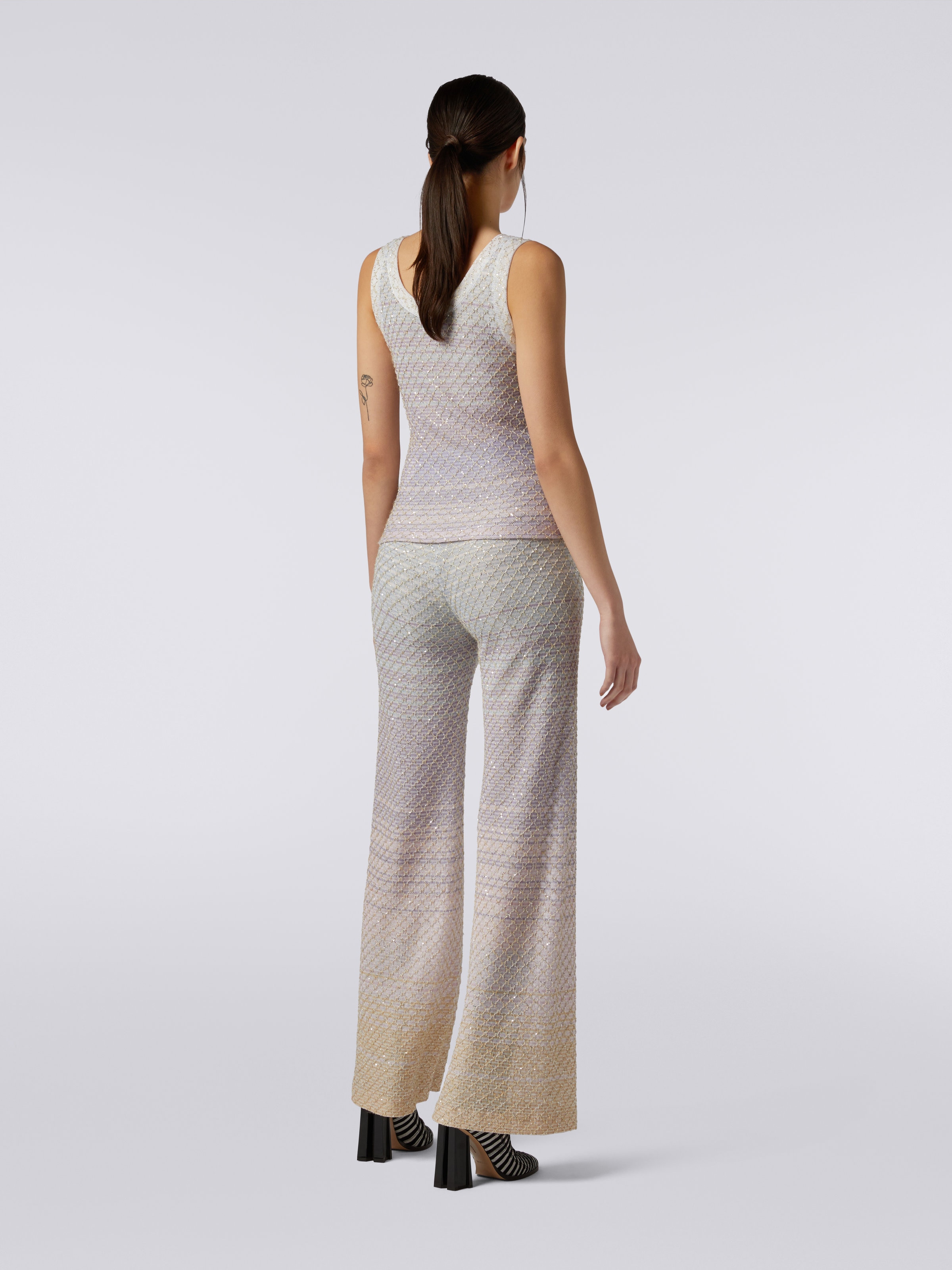 Pantaloni in misto viscosa con lavorazione a rete e paillettes, Multicolore  - 3
