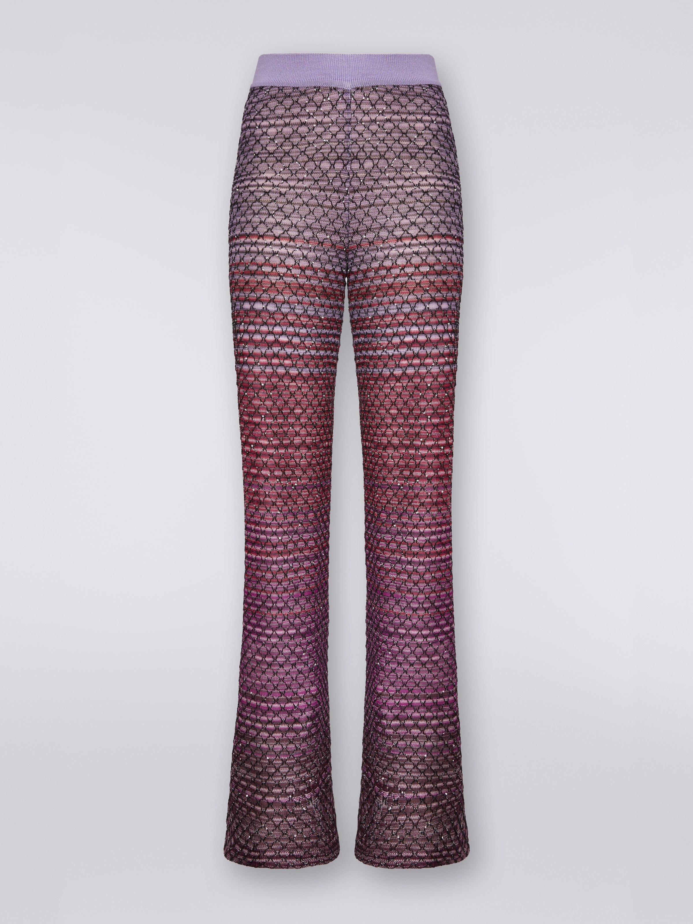 Pantalon en viscose mélangée avec finition résille et paillettes, Rouge  - 0