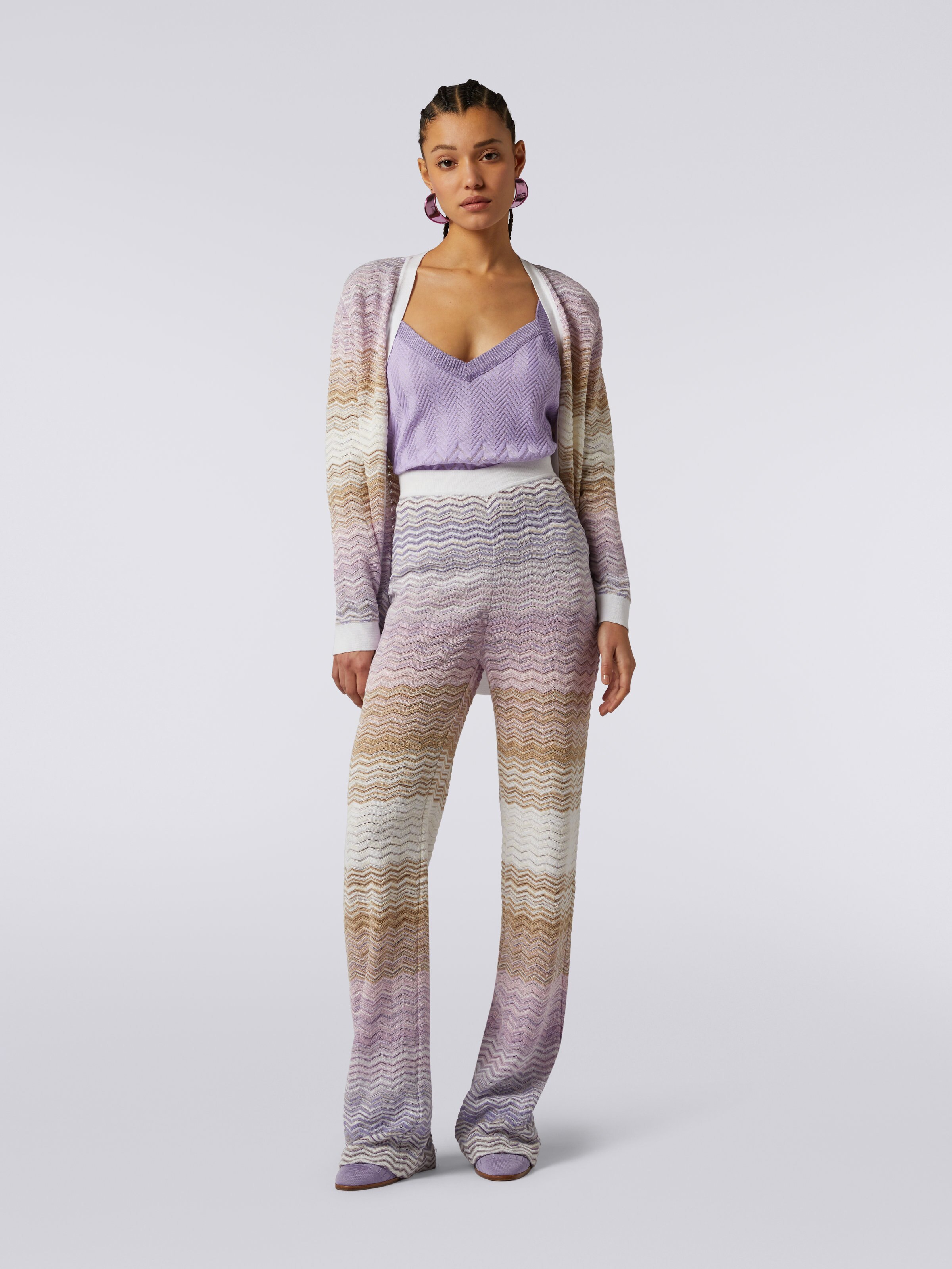 Flared cotton and viscose chevron trousers, Multicoloured  - 1
