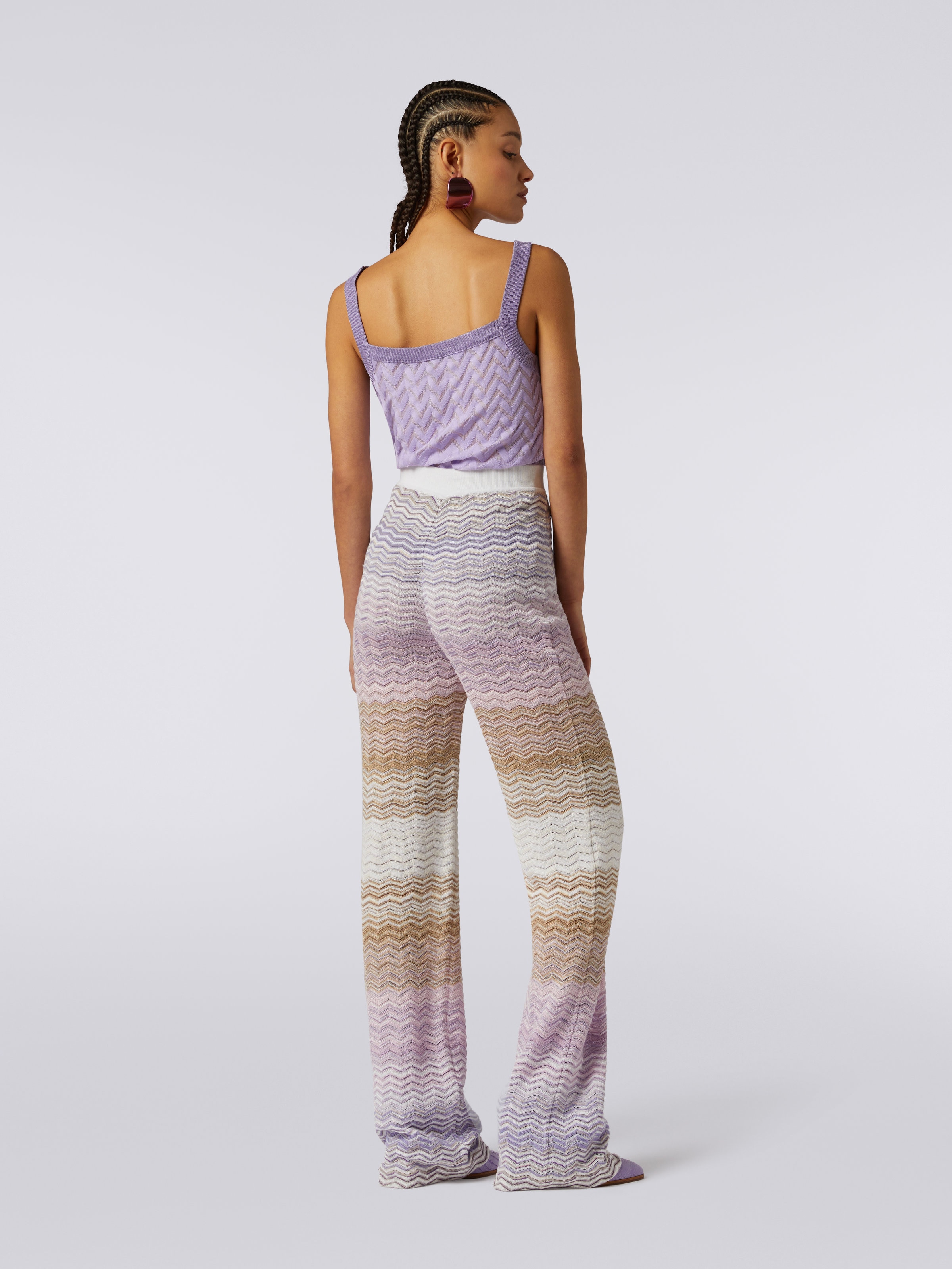 Flared cotton and viscose chevron trousers, Multicoloured  - 3