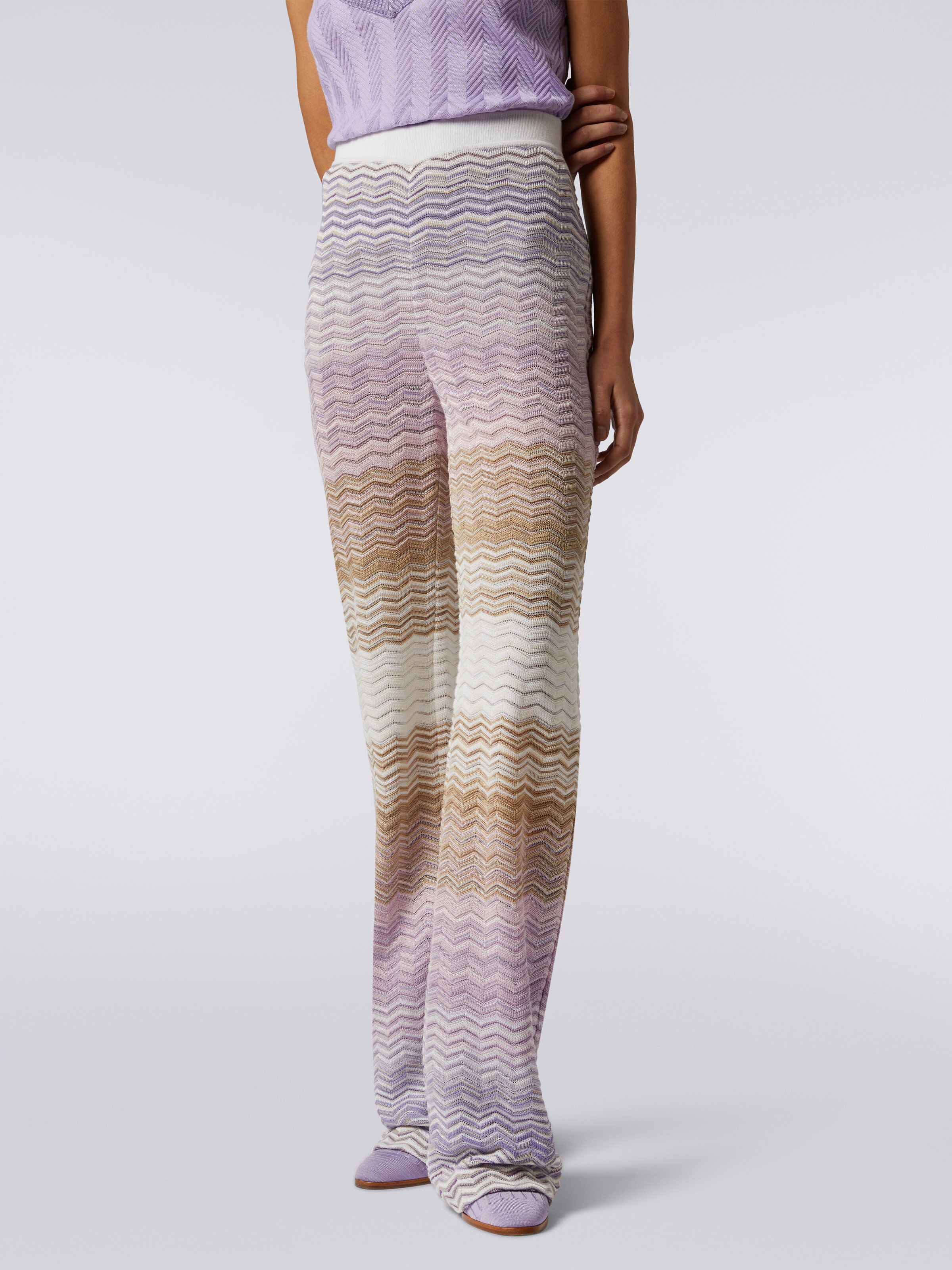 Flared cotton and viscose chevron trousers, Multicoloured  - 4