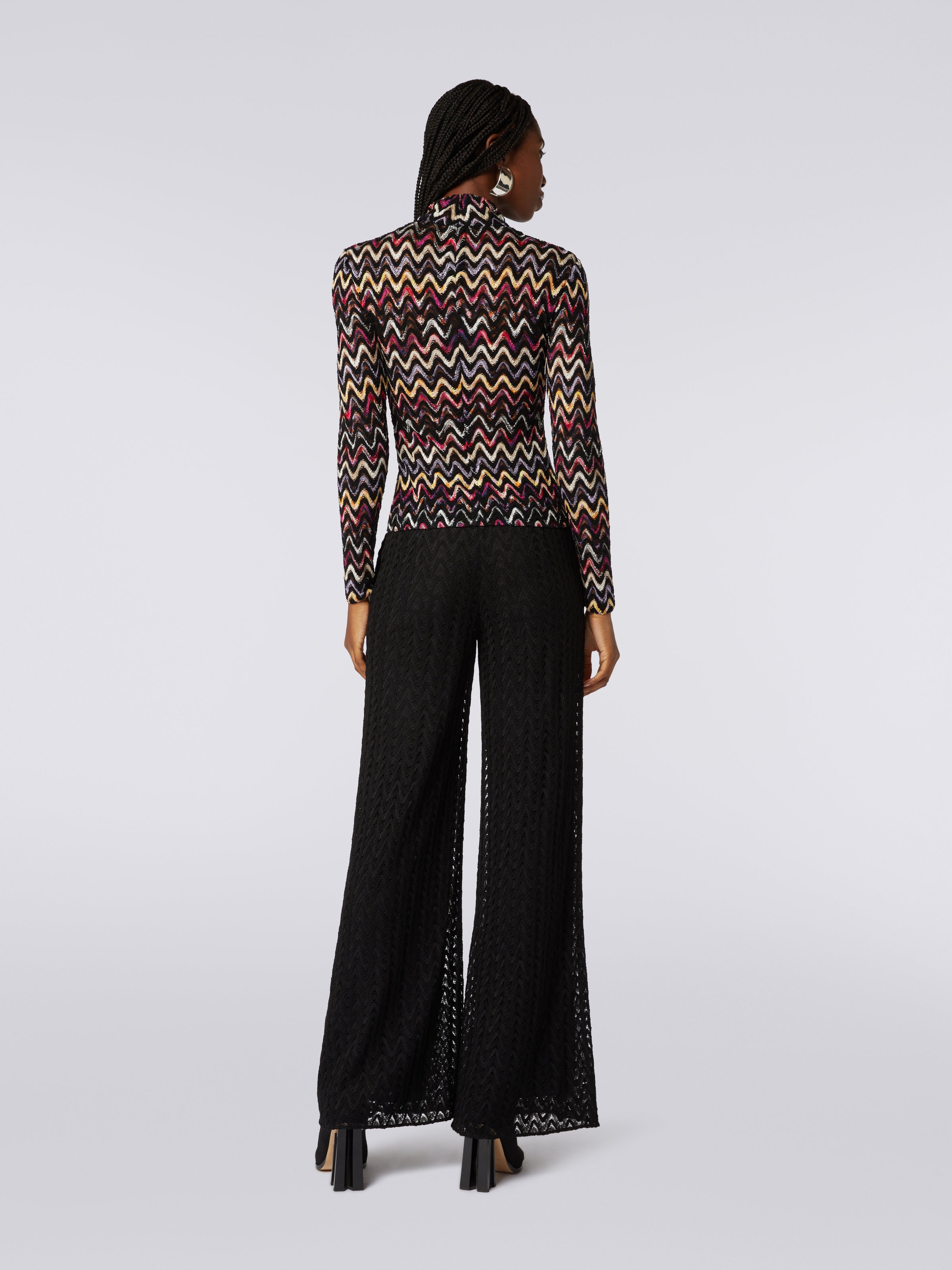 Palazzo pants in raschel knit wool and viscose Black