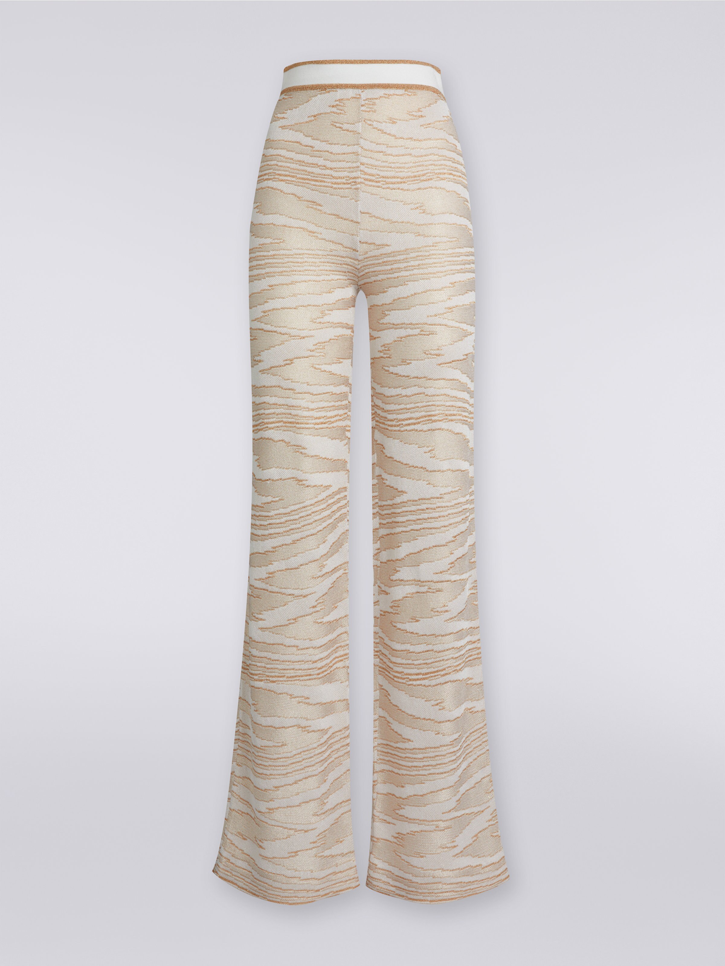 Flared slub viscose trousers with lurex, Multicoloured  - 0