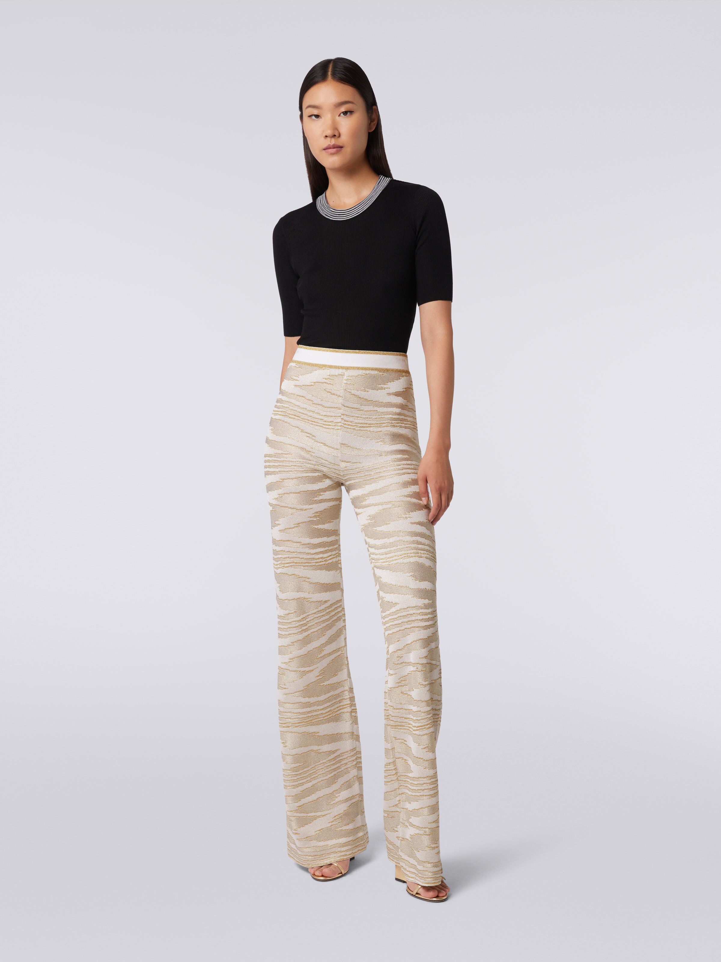 Flared slub viscose trousers with lurex, Multicoloured  - 1