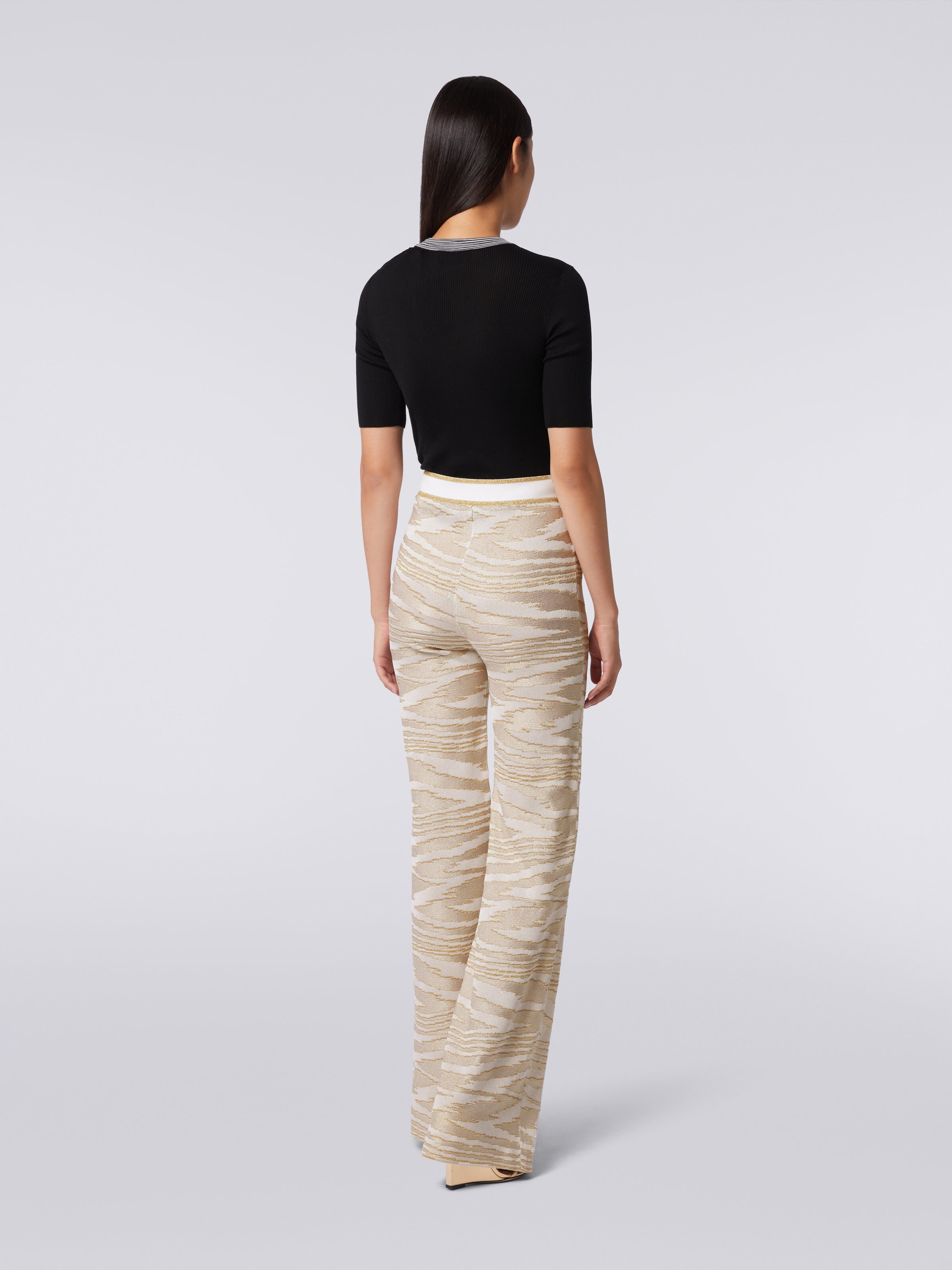Flared slub viscose trousers with lurex, Multicoloured  - 3
