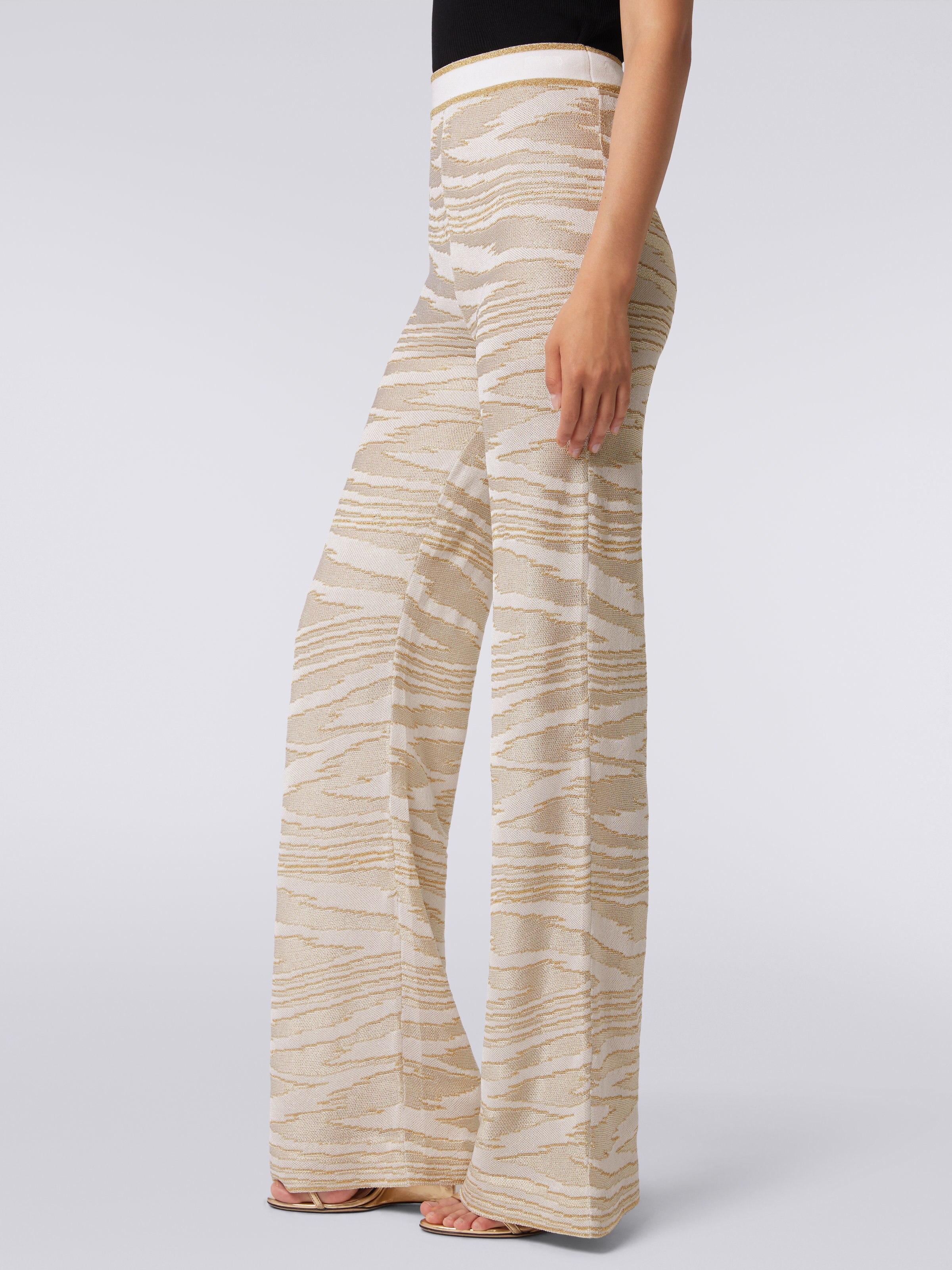 Flared slub viscose trousers with lurex, Multicoloured  - 4