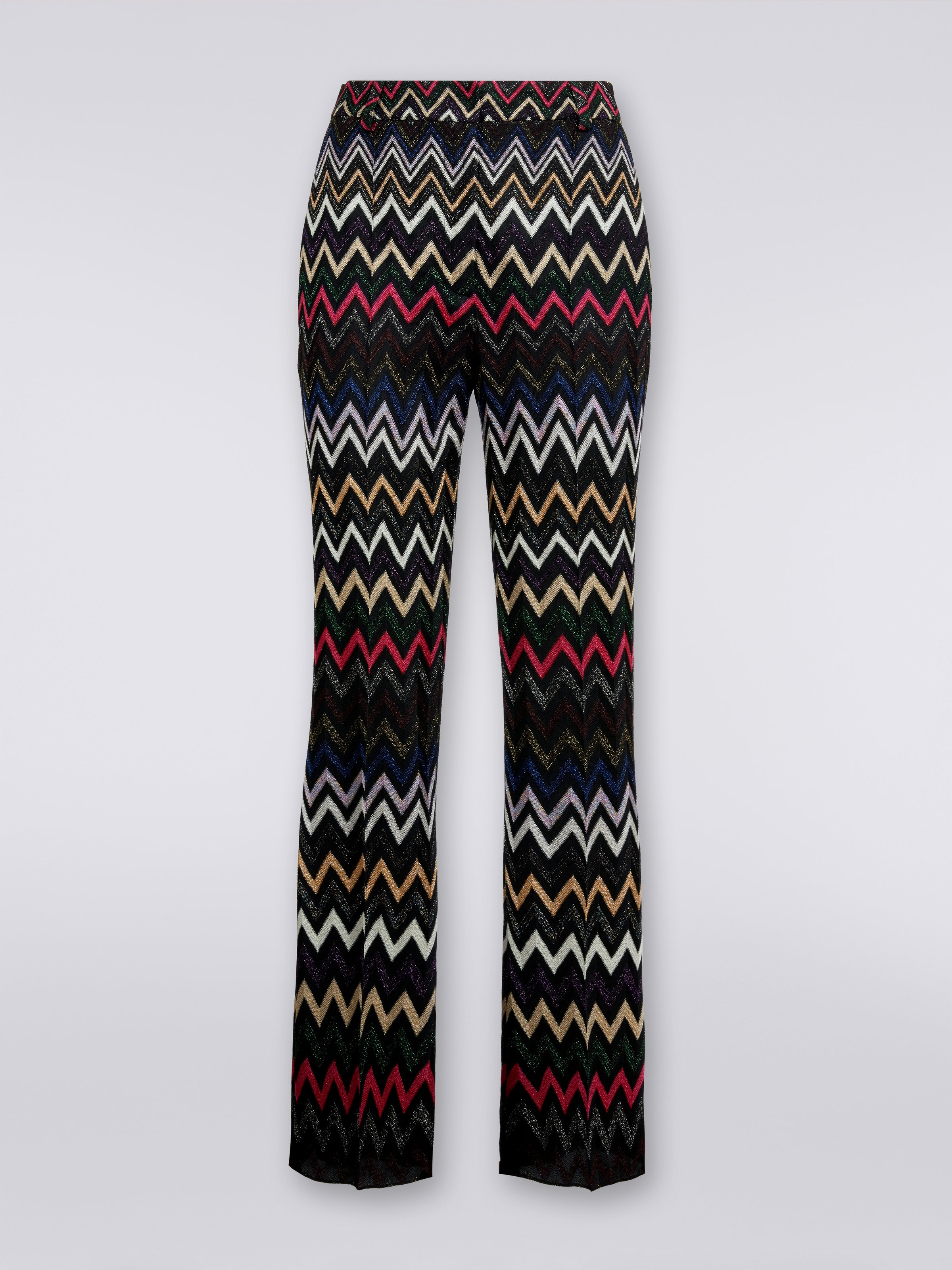 Viscose trousers with zigzag pattern and lurex, Multicoloured  - 0