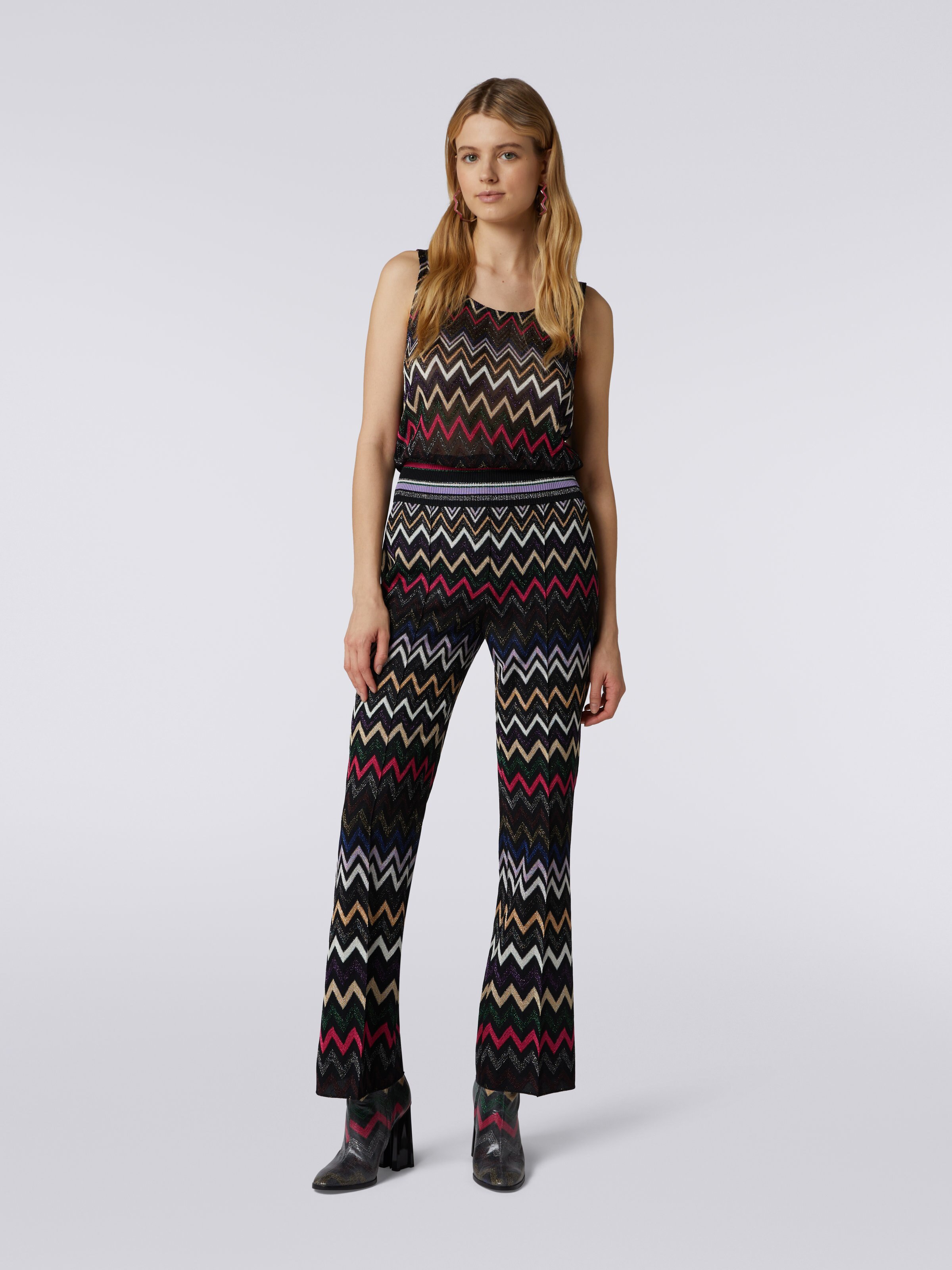 Viscose trousers with zigzag pattern and lurex, Multicoloured  - 1