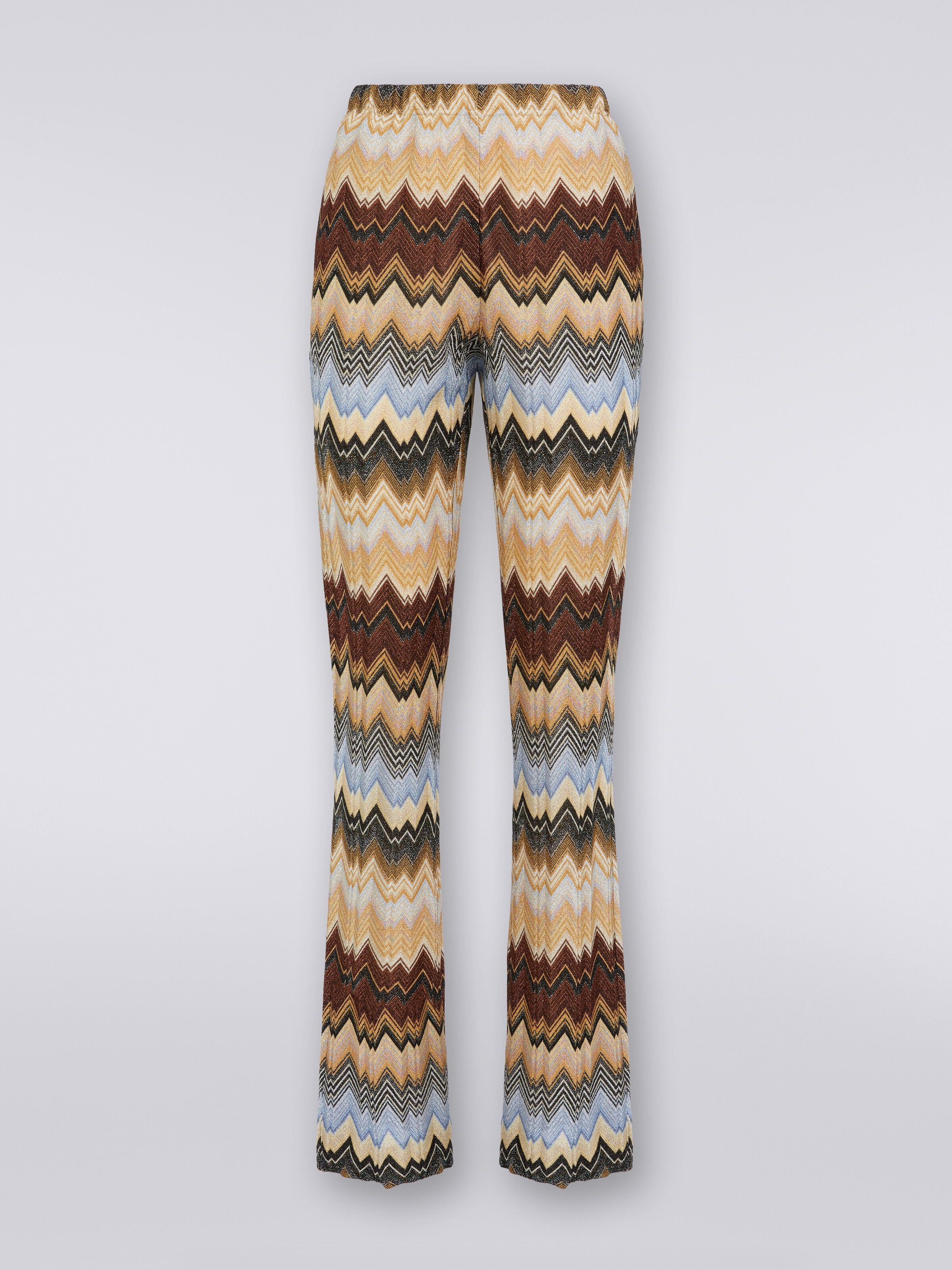 Pantalones acampanados plisados de viscosa a espigas con lúrex, Multicolor  - 0