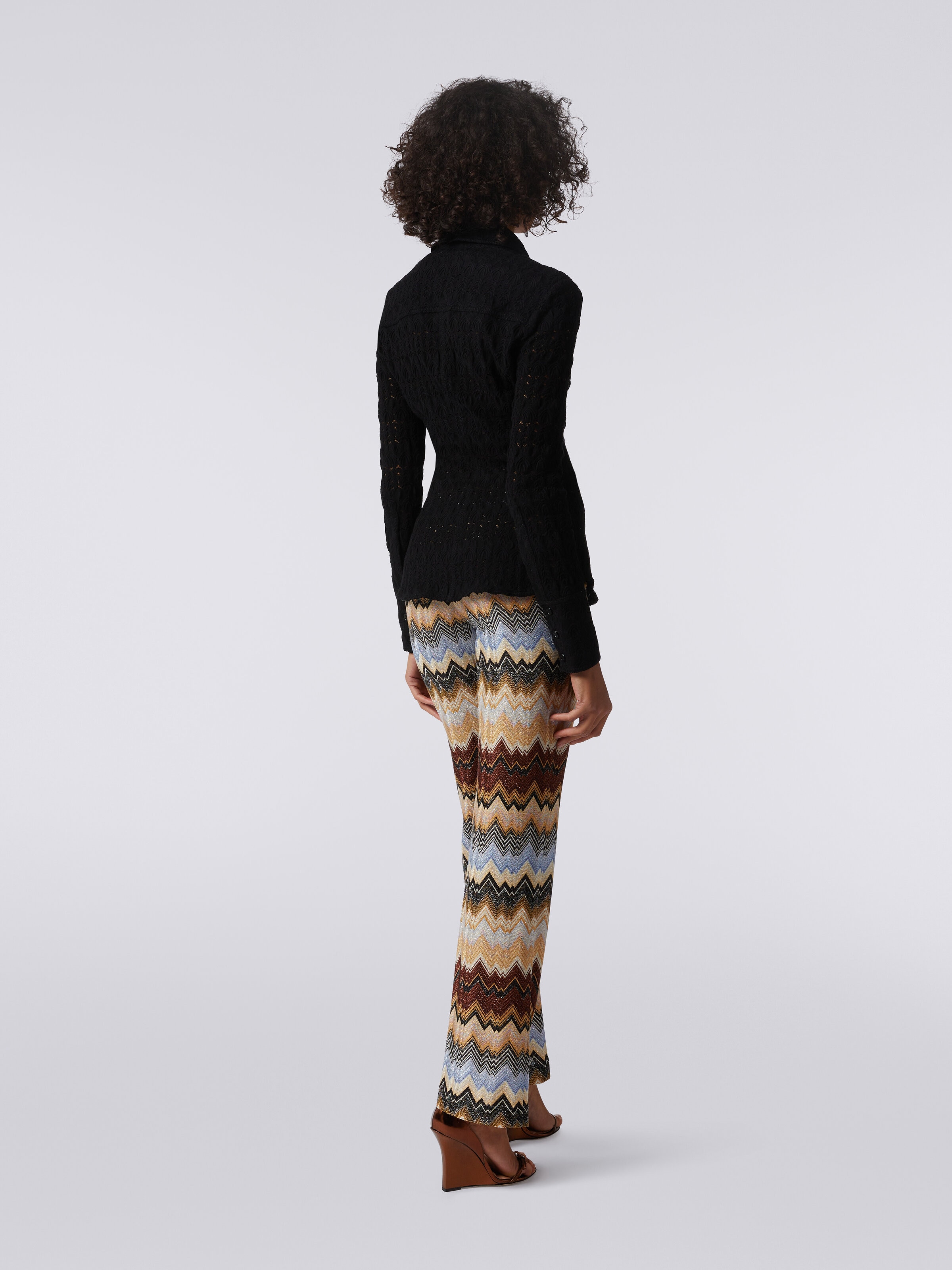 Pantalon évasé plissé en viscose à chevrons avec lurex, Multicolore  - 3