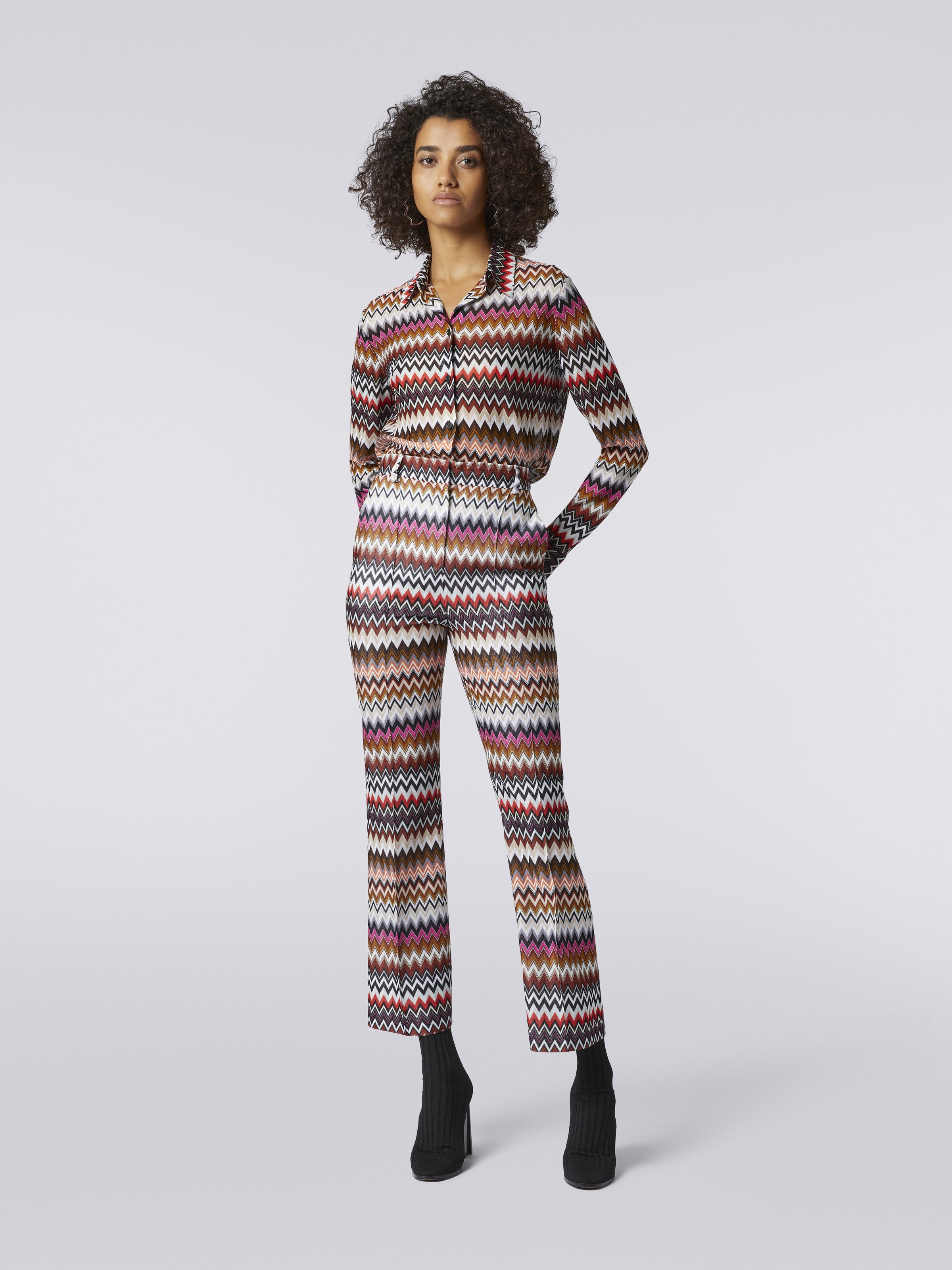 Flared zigzag viscose trousers  , Multicoloured  - 1