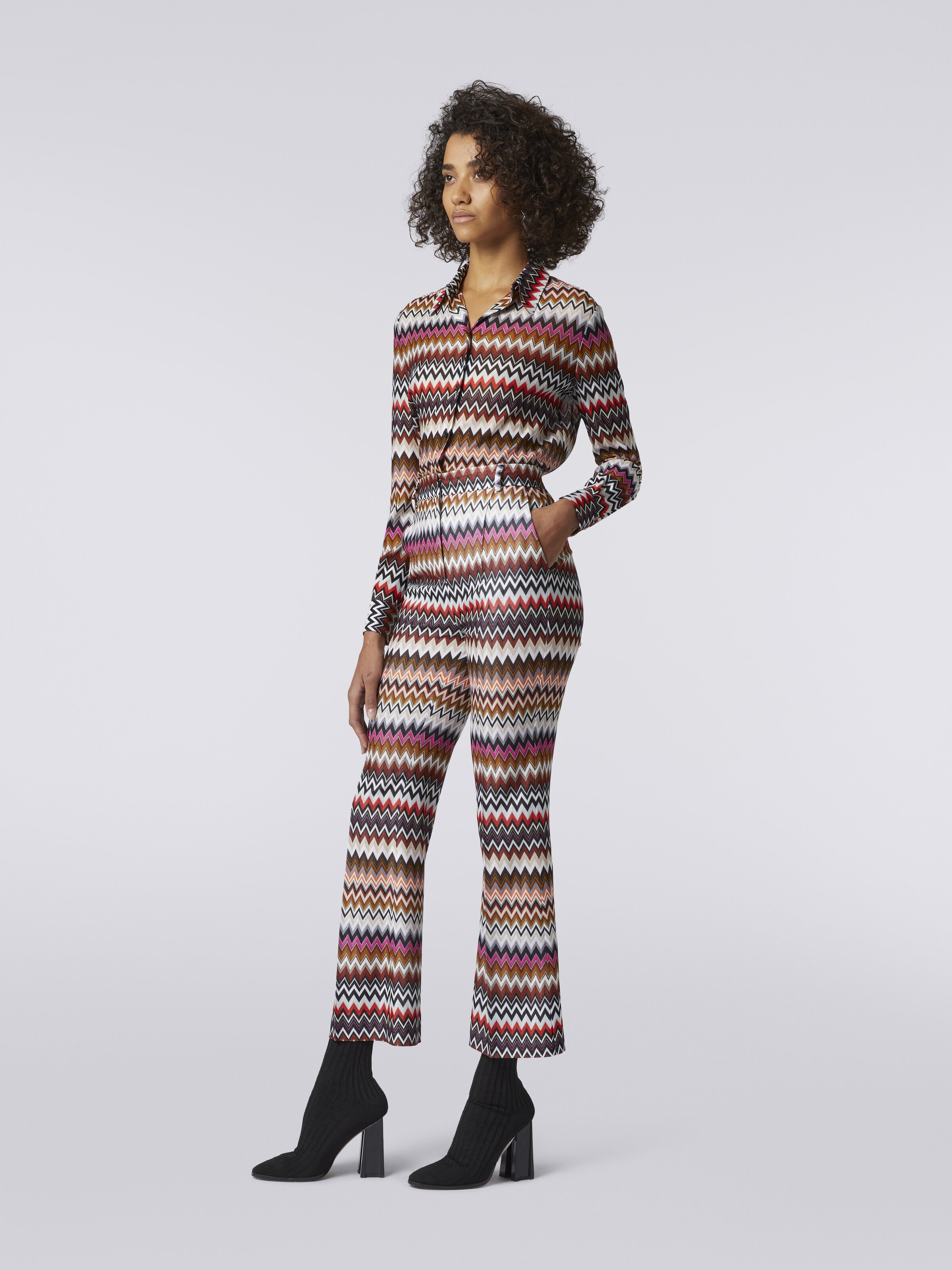 Flared zigzag viscose trousers  , Multicoloured  - 2