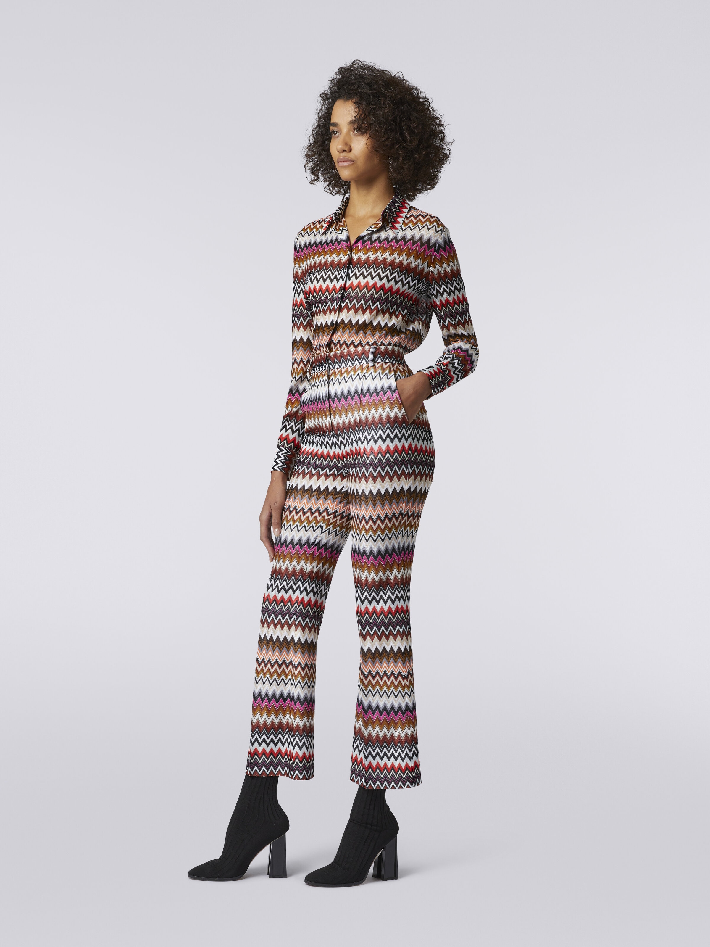 Flared zigzag viscose trousers, Multicoloured  - 2