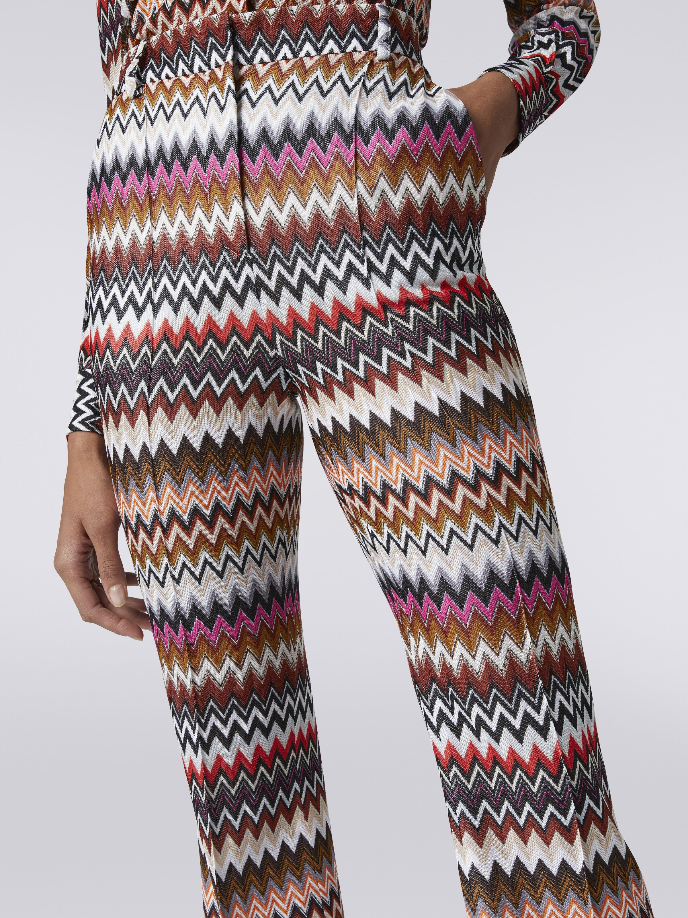 Flared zigzag viscose trousers, Multicoloured  - 4