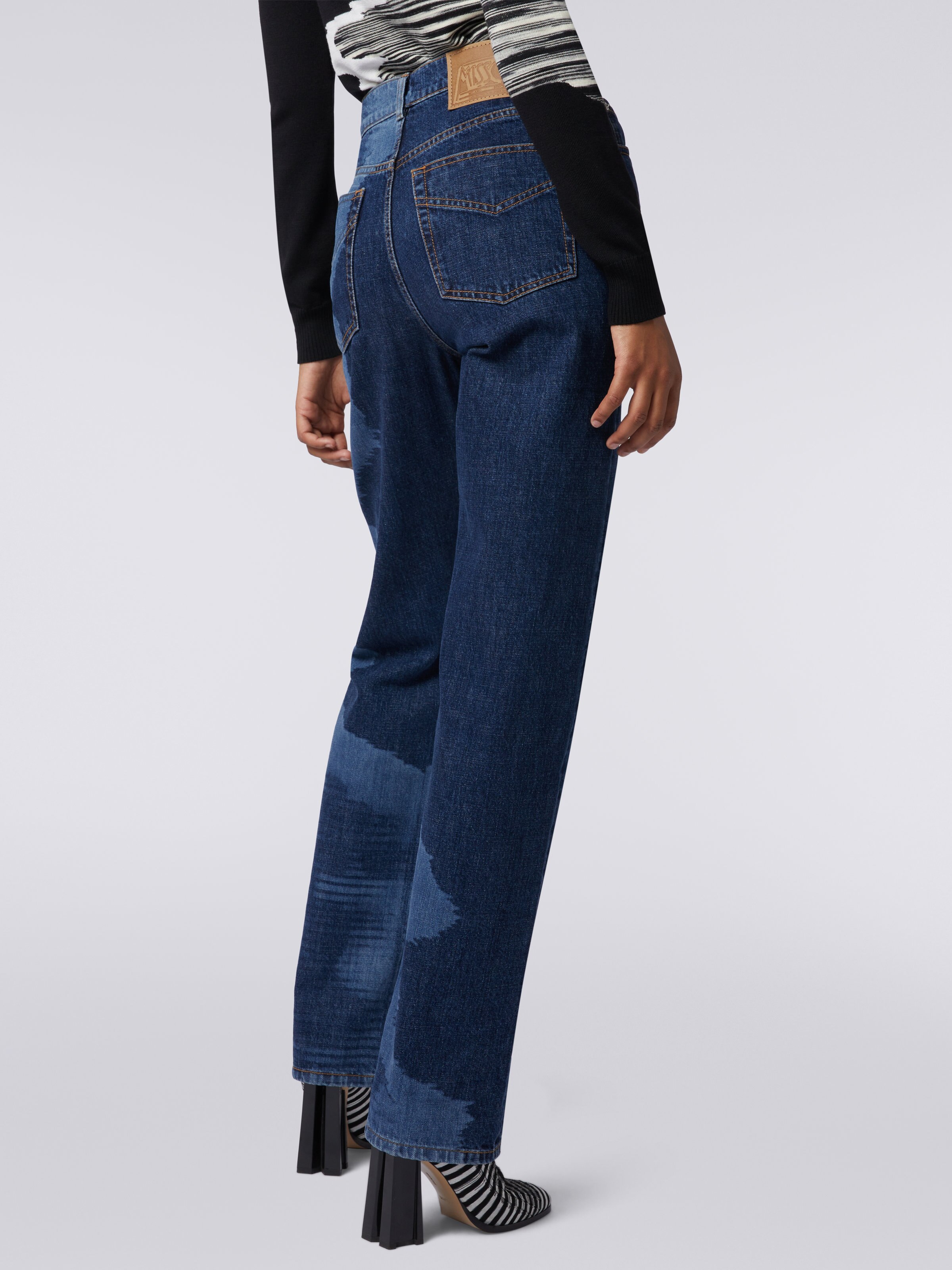 High-waisted slub denim five-pocket trousers, Blue - 4