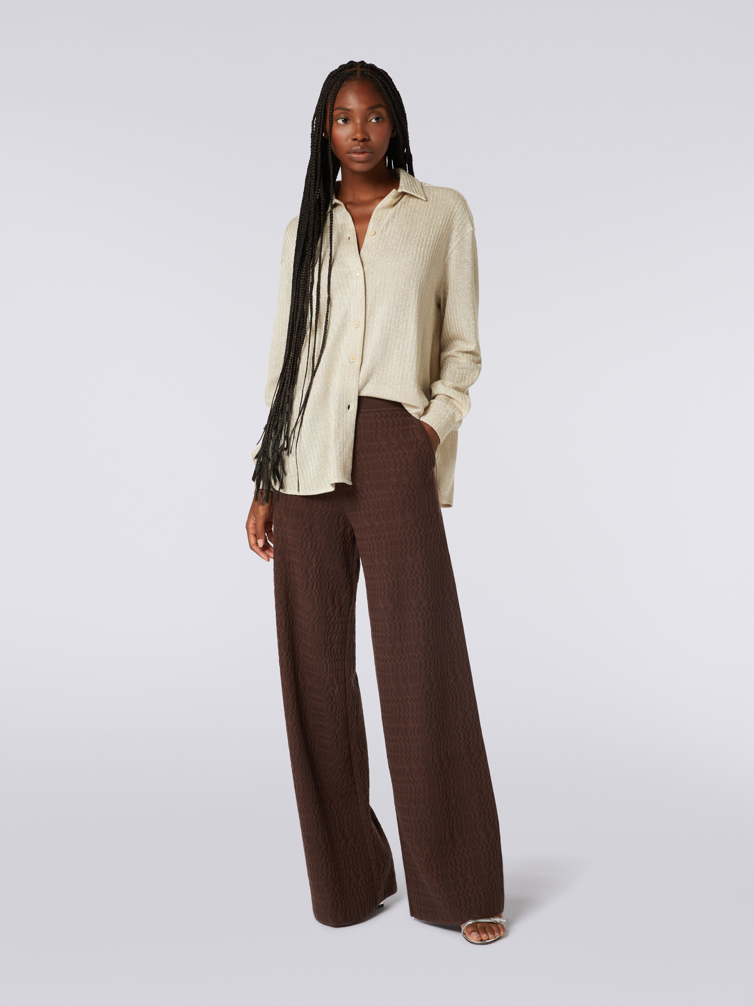 Cotton palazzo trousers , Brown - 1