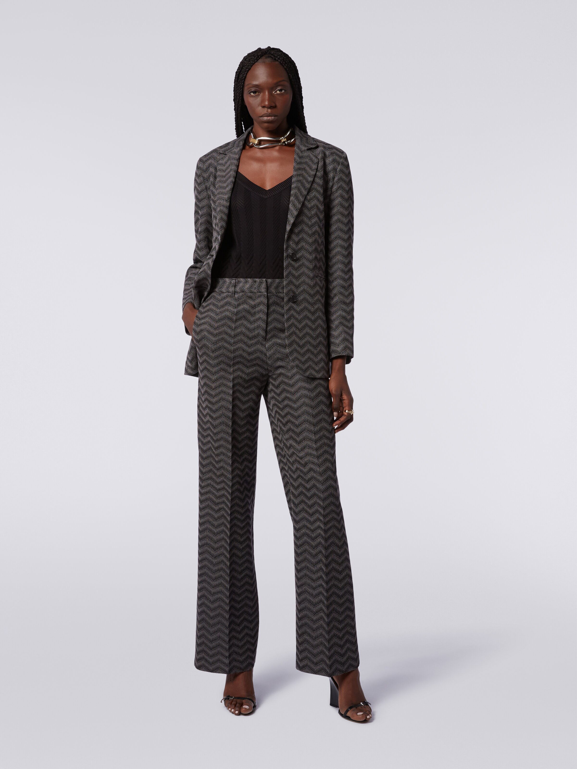 Straight cotton chevron trousers, White, Black & Beige - 1