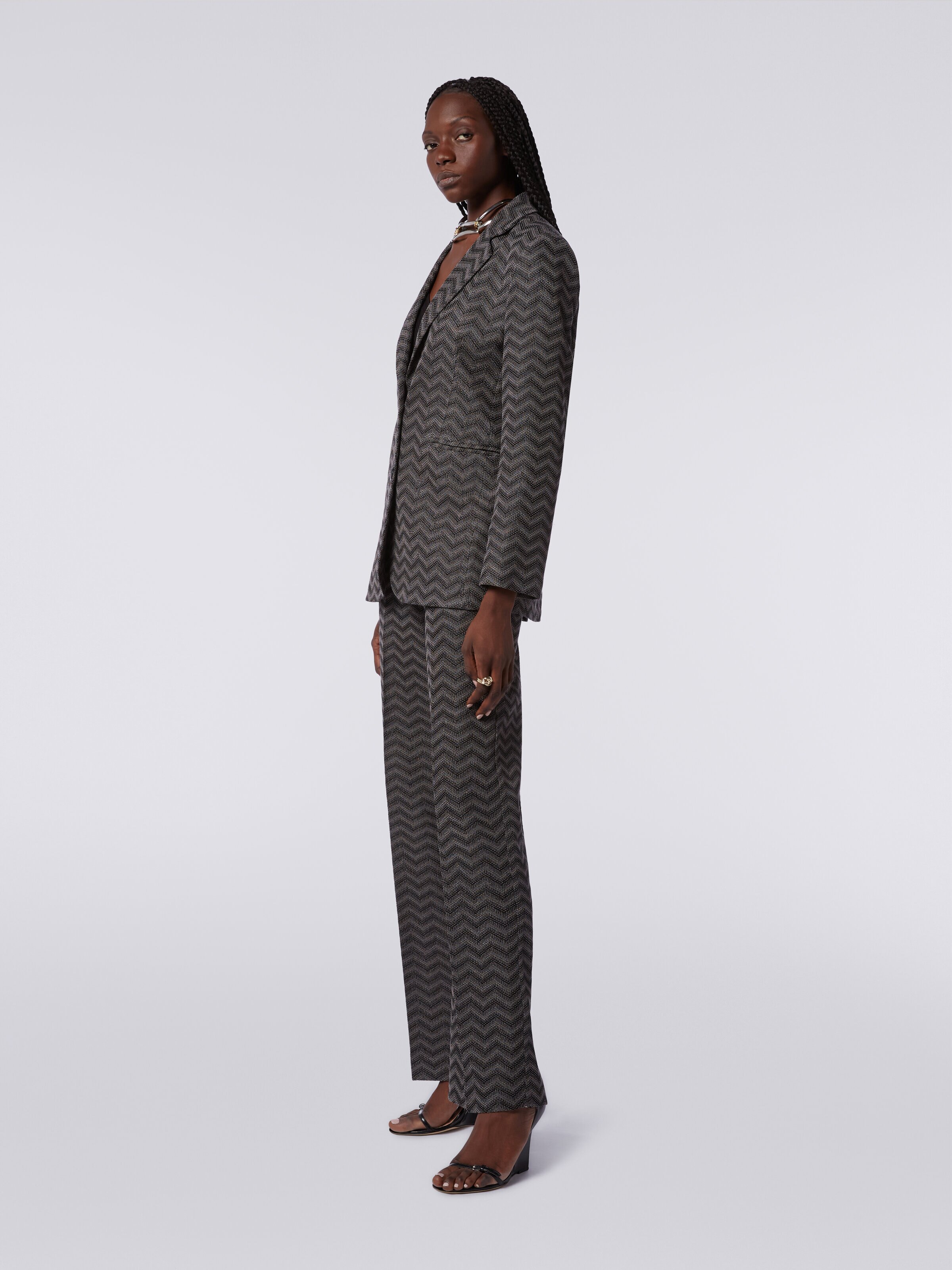 Straight cotton chevron trousers, White, Black & Beige - 2